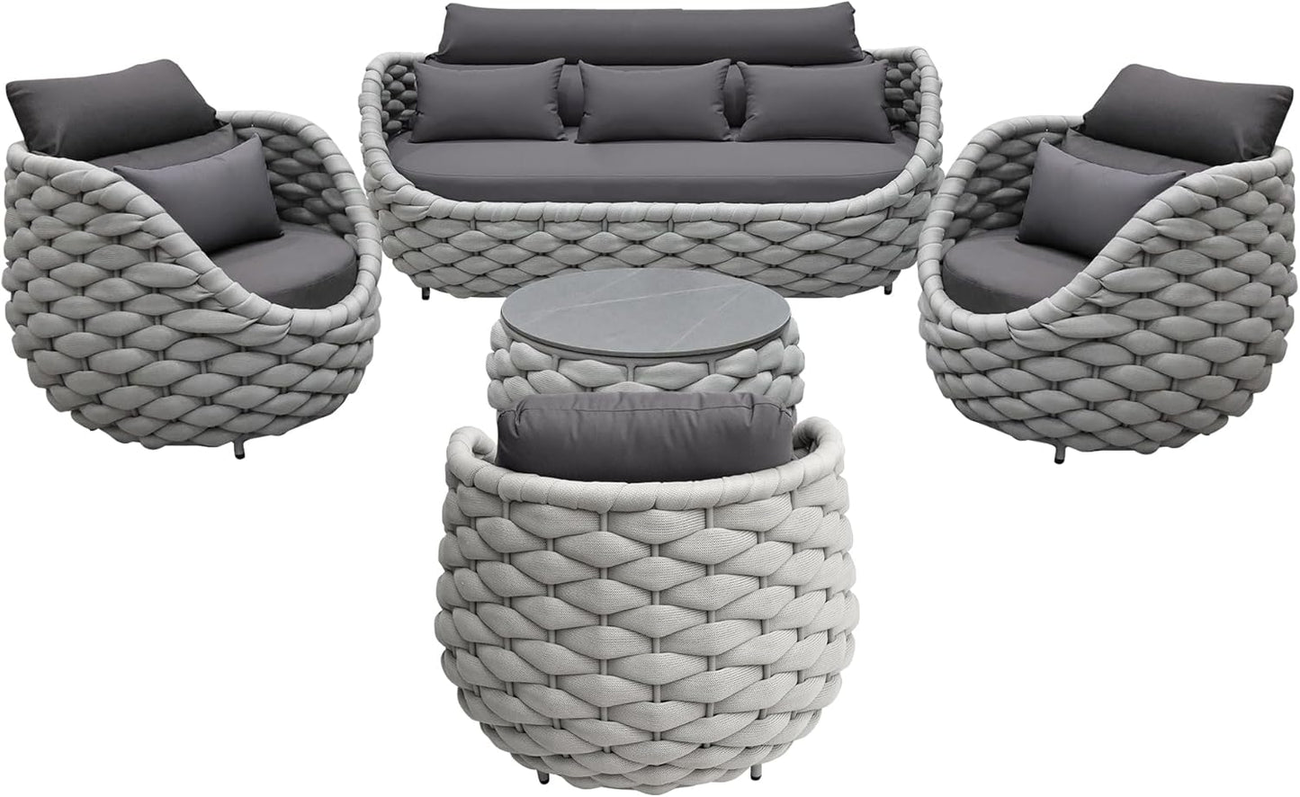TWT Outdoor Patio Furniture Set, 5 Pieces Aluminum Sectional Sofa, Metal Patio Conversation Set with Threeseat & Armchair, Cushion and Coffee Table, Dark Grey