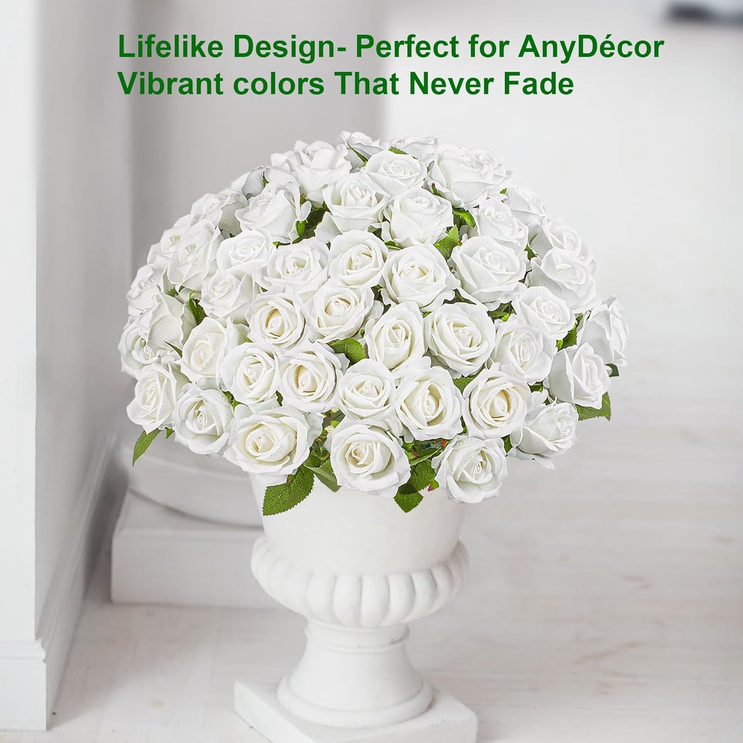 Fake Plants Roses Flowers Plastic Flowers Spring Decorations for Home Gifts for Gf Roses Artificial Flowers for Vase Fake Flowers Home Decor Fake Plant19.6“ (White 100PCS)