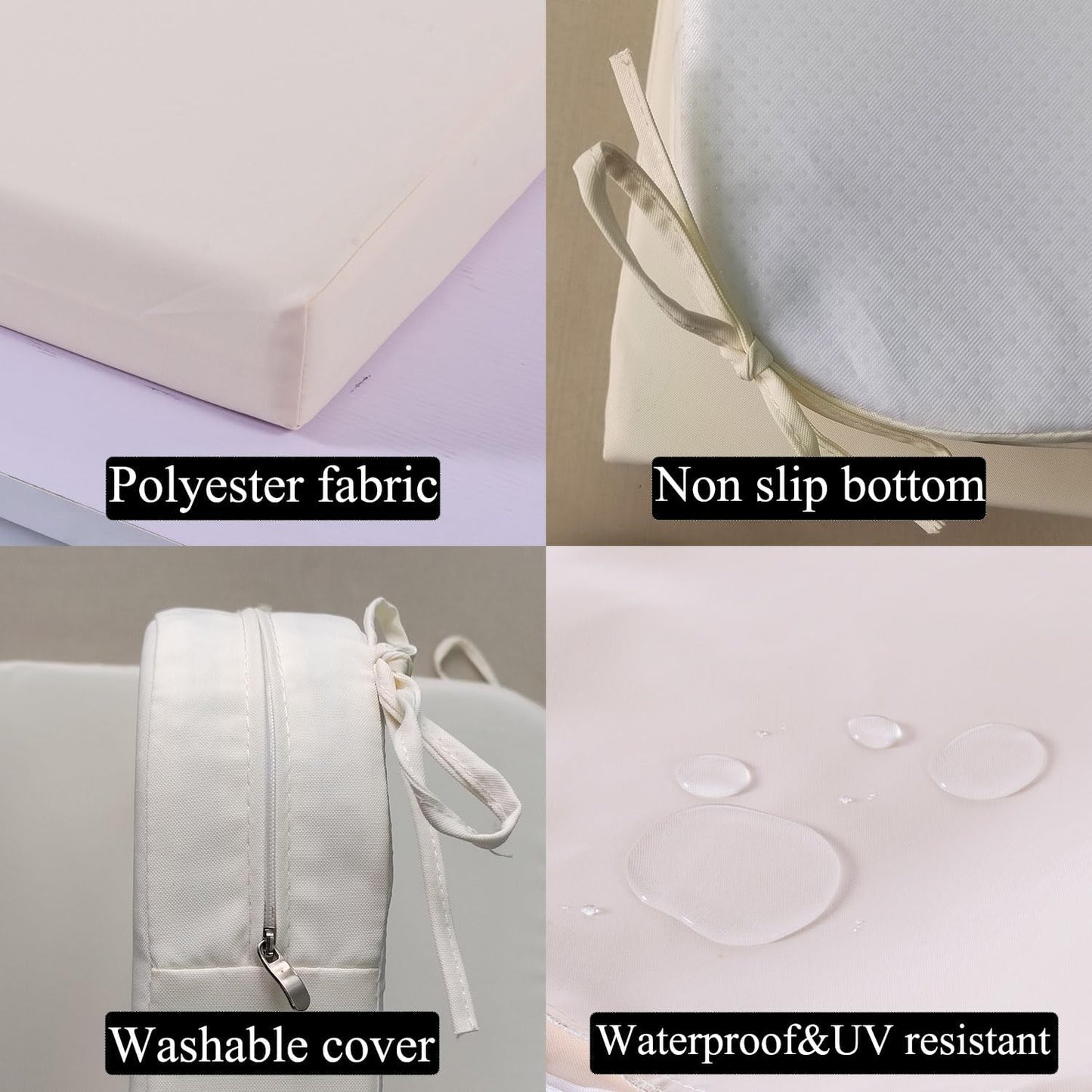 17 x 17 Inch Outdoor Seat Cushions for Patio Furniture with Non Slip and Ties Waterproof & UV Resistant Round Corner Outdoor Chair Cushions Replacement Set of 2, Beige