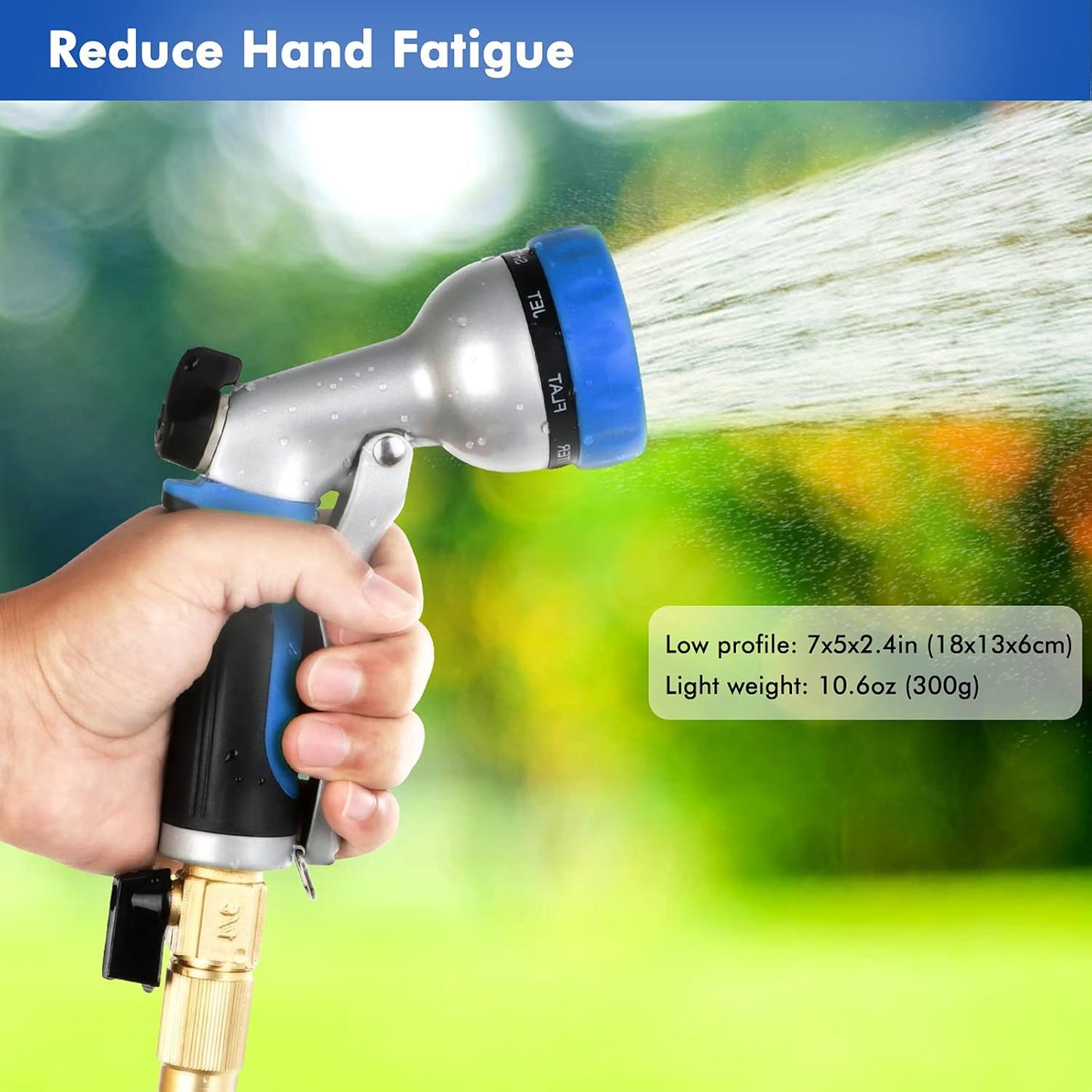RESTMO Garden Hose Nozzle, Heavy Duty Metal Water Hose Nozzle with 7 Adjustable Spray Patterns, High Pressure Hand Sprayer with Flow Control, Best for Watering Plant & Lawn, Washing Car & Pet, Blue