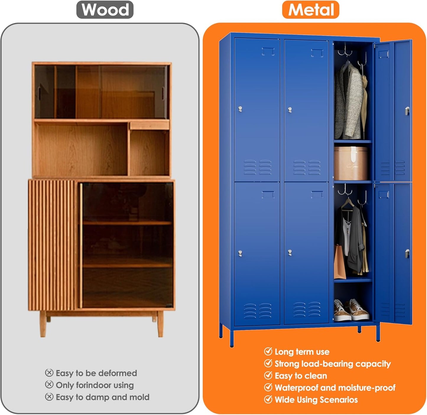 METAN Metal Locker for School Office Gym Bedroom,6 Doors Steel Storage Lockers Cabinet for Employees,Industrial Storage with 1 Shelf,Assembly Required,Blue