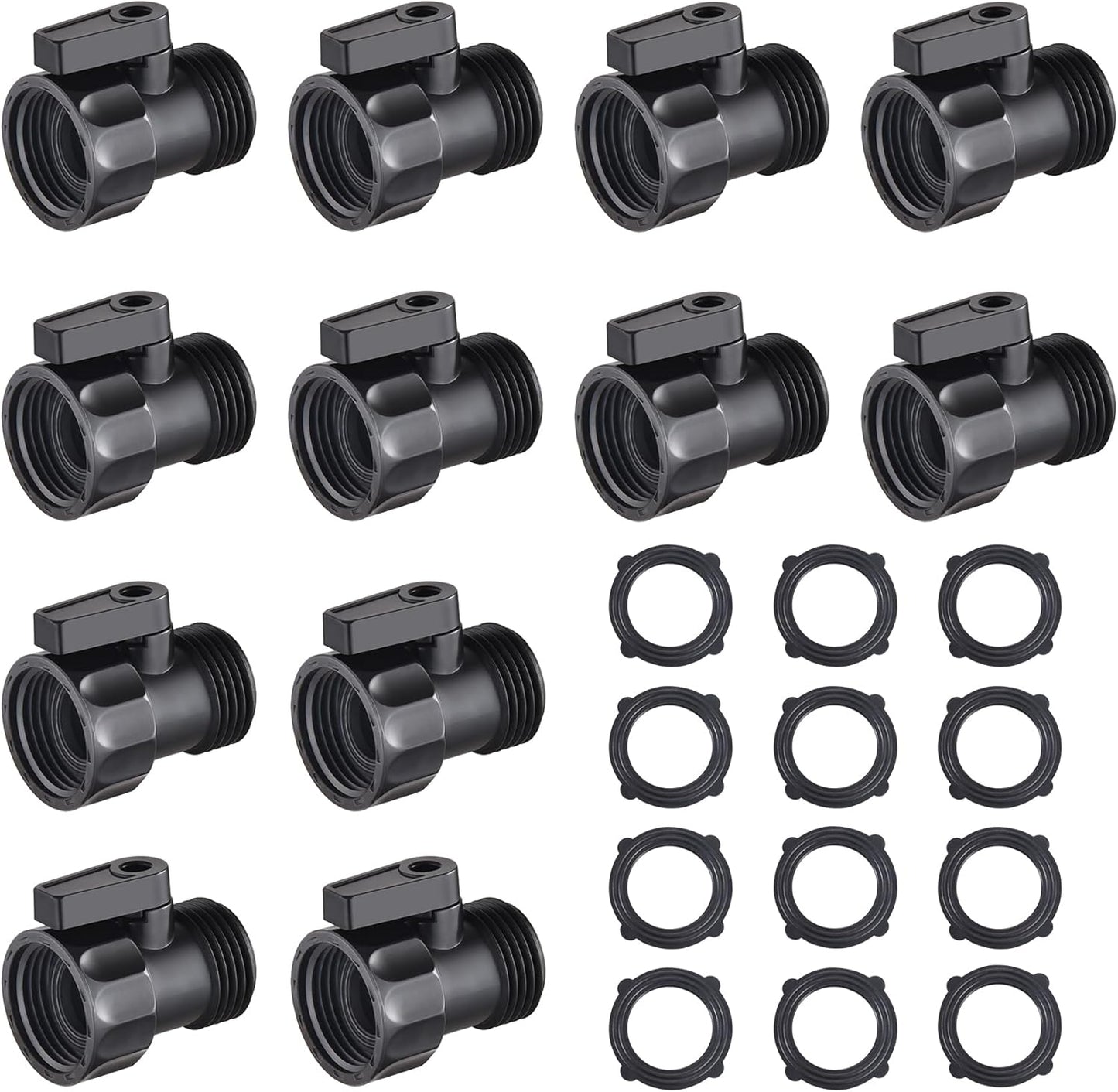 12 PCS 3/4'' Plastic Garden Hose Shut Off Valve,Water hose Shut-Off Ball Valve Thread Connector Coupling for Telescopic Water Pipe Water Gun Valve Control Standard 3/4'' Thread Connector Coupling
