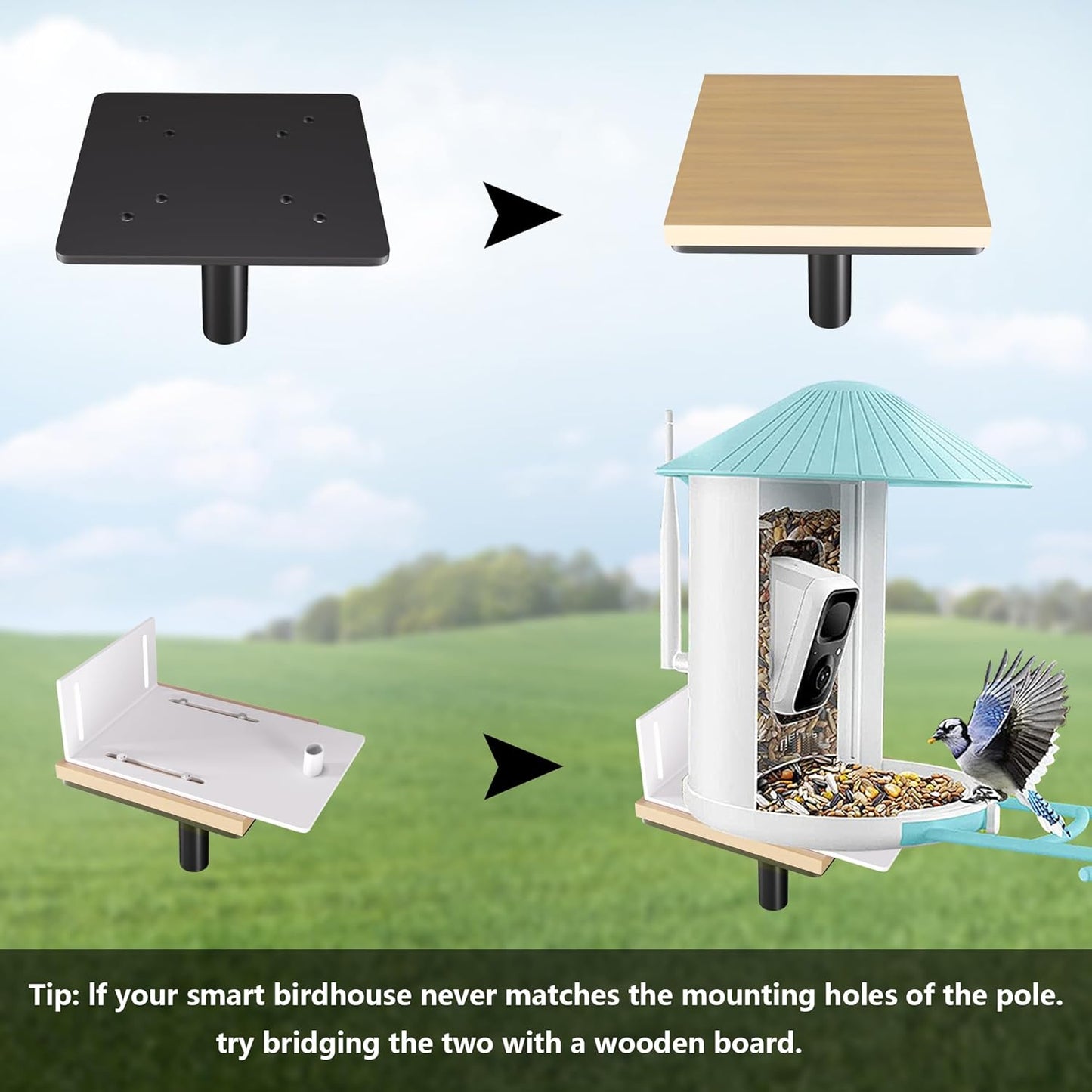Bird Feeder Pole Kit 110 Inch,Bird House Pole for Outdoors Heavy Duty,5 Base Prongs Adjustable Birds Feeder Stand for House