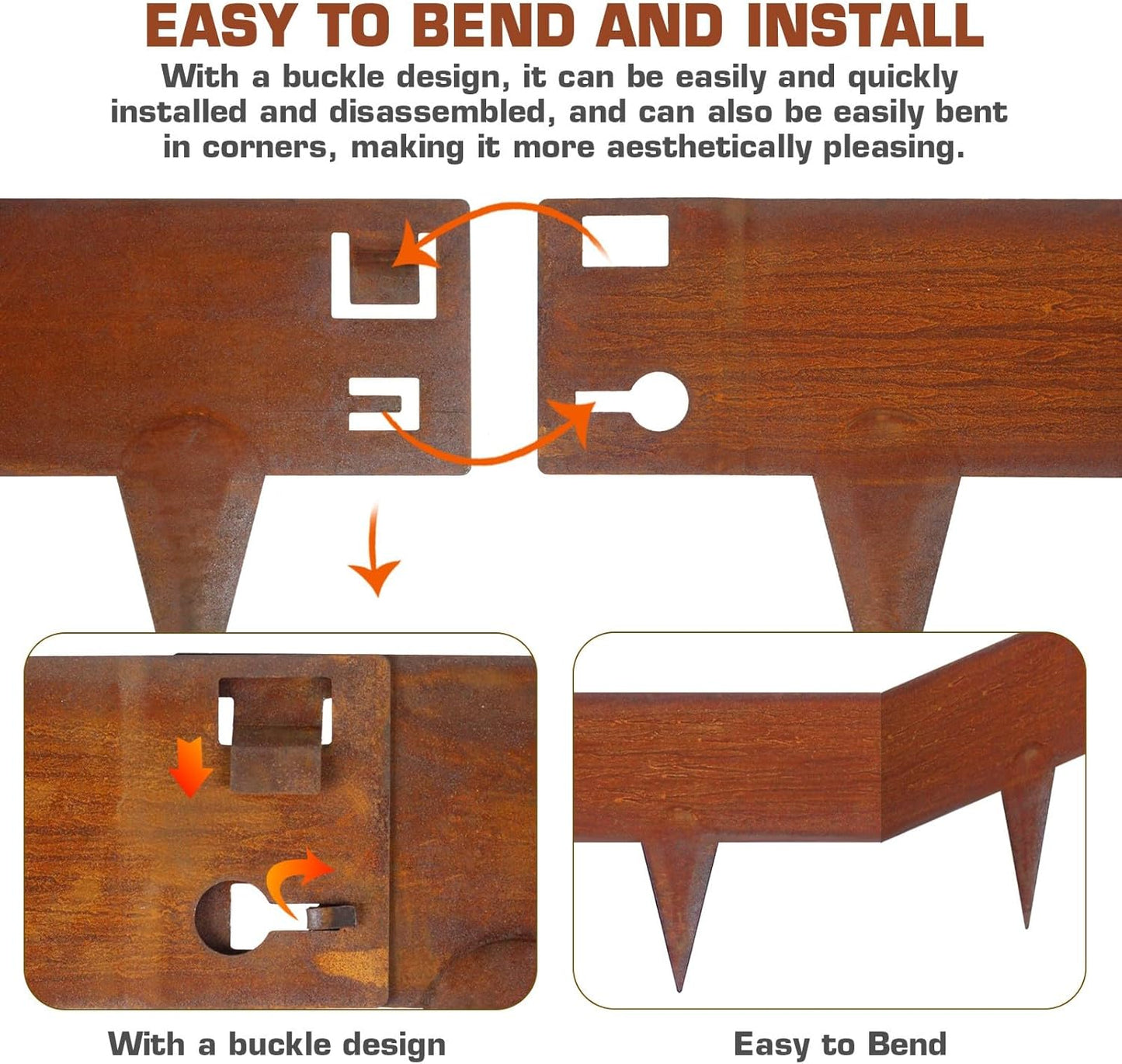 42" L X 9.4" H Corten Steel Landscape Edging, 6 Pack Hammer in Landscape Edging,Garden Edging Border for Lawn, Flower Bed, Yard (Rust-Colored)