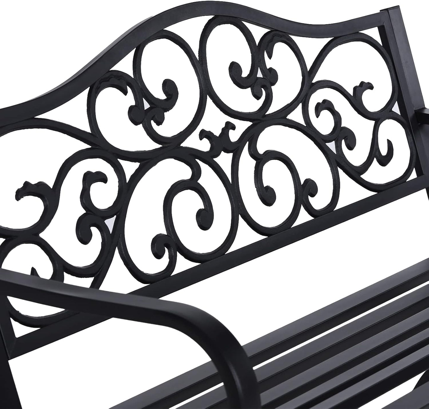 Sophia & William 50" Outdoor Garden Bench Patio Park Bench, Cast Iron Metal Frame Furniture with Floral Design Backrest for Porch Yard Lawn Deck, Black
