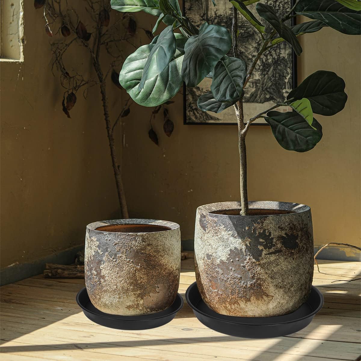 4 Pack of 18 19 inch Plant Saucer Drip Tray, Heavy Duty Large Deep Plant Saucers for Pots, Bath Baths Bowl, Plastic Flower Planter Water Trays for Indoors Outdoor (19", Black)