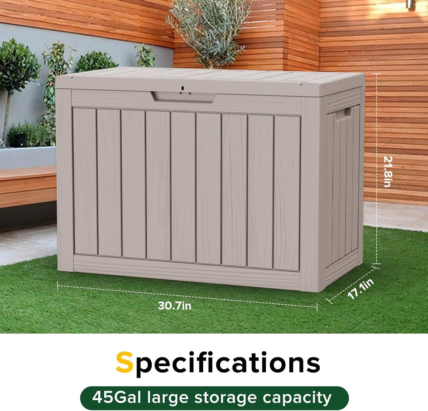 DRATO 45 Gallon Deck Box, Outdoor Storage Box for Patio Furniture, Patio Cushions, Gardening Tools, Pool Supplies 480lbs Weight Capacity,Waterproof Resin Storage Boxes