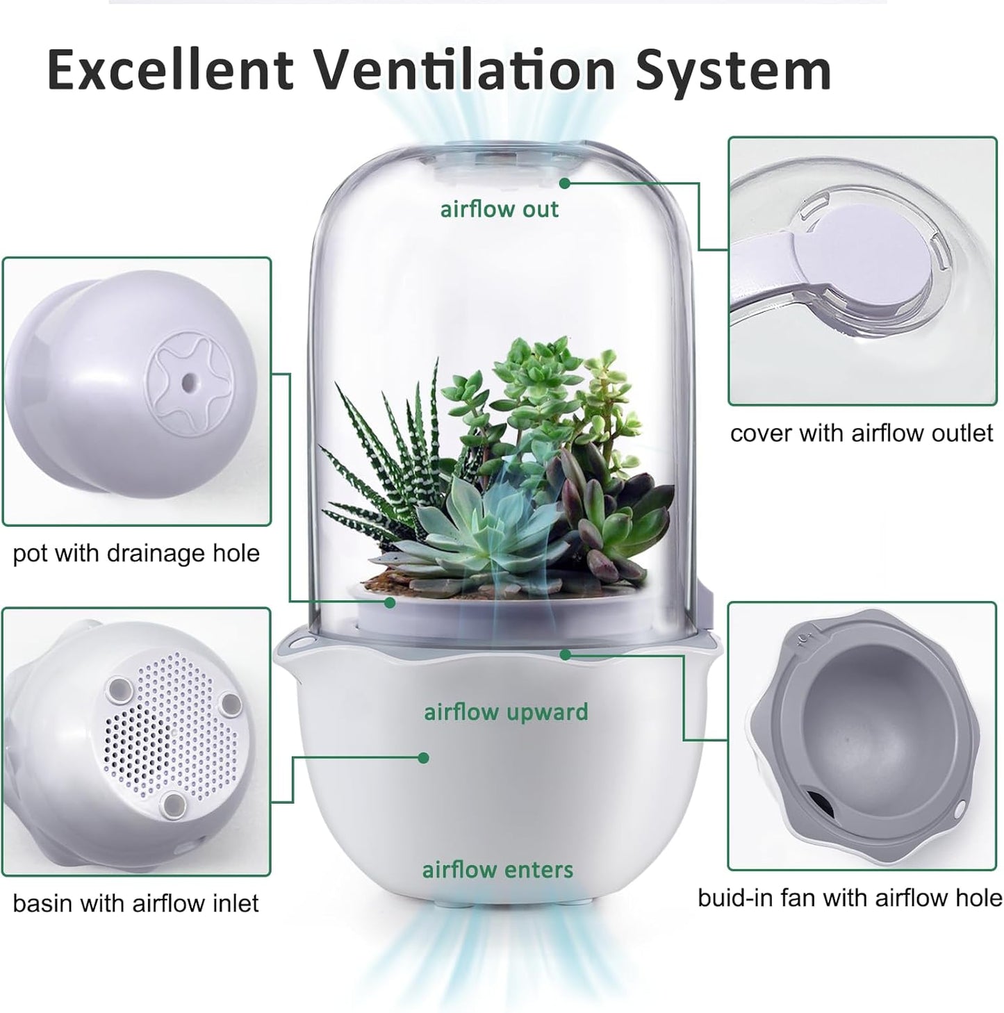 Smart Venus Fly Trap Terrarium Pot with Timer&Fan,Succulent Planter with Grow Light,Indoor Plant Terrarium Kit for Carnivorous Plants,Sundew Moss,Cactus, for Dad (No Plant)