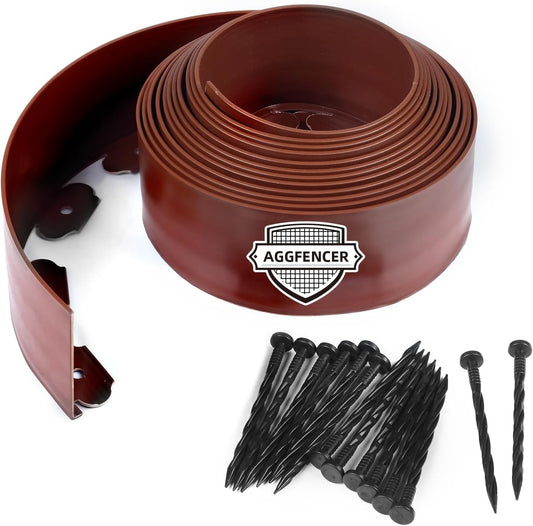 4 in x 100 Ft Garden Landscape Edging, No Dig Garden Edging Border Kit with 184 Pcs Spikes for Flower Bed Lawn Yard Grass Brown