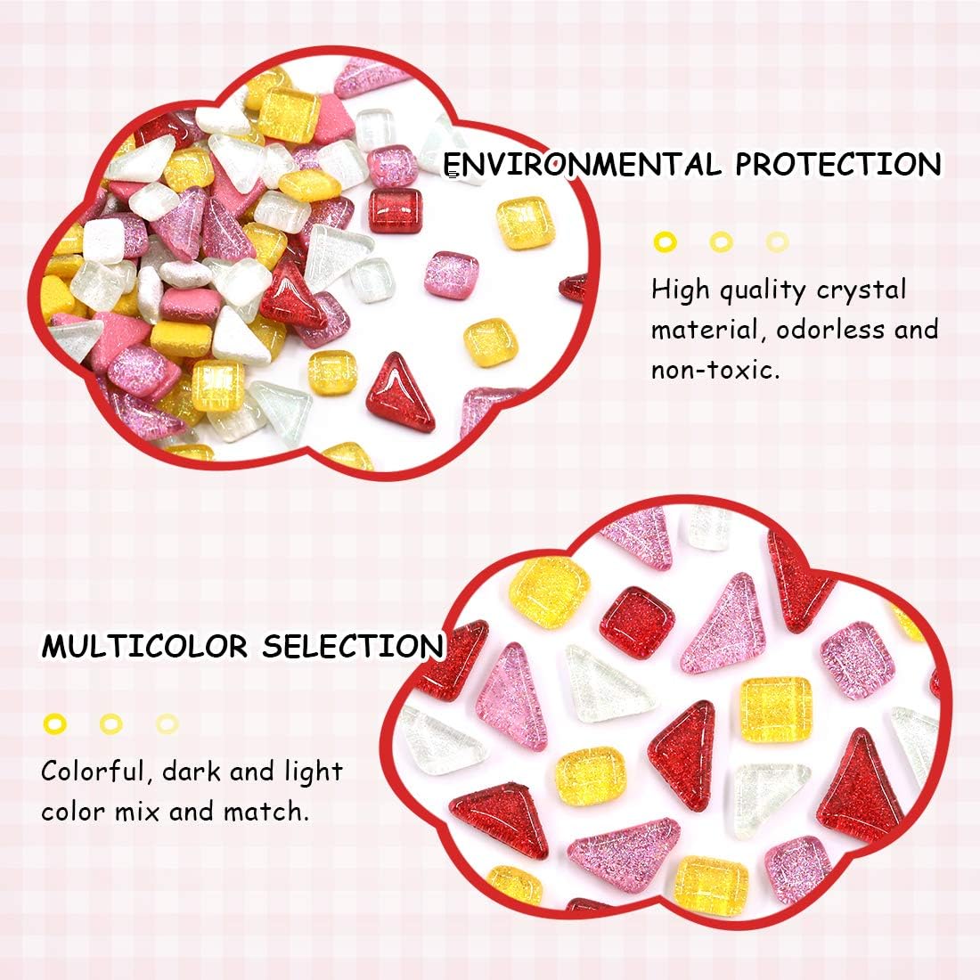 Swpeet 1 Pound Mixed Colors Shine Crystal Series Mosaic Tiles Assortment Kit, Square and Triangle Genuine Mosaic Tiles Glitter Crystal Mosaic Perfect for Home Decoration Crafts