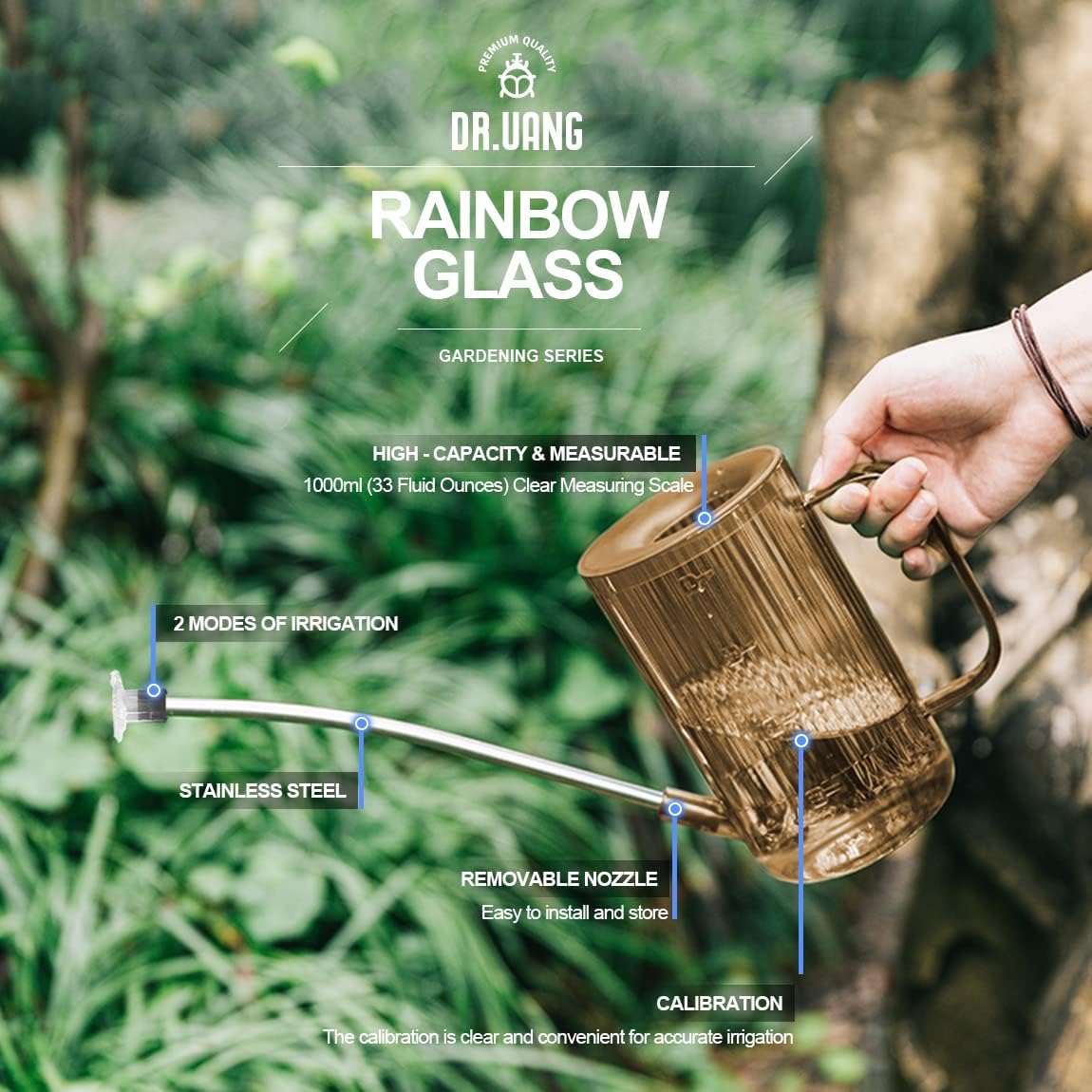 Small Watering Can Indoor Plants with Long Spout (1L, Amber Brown)