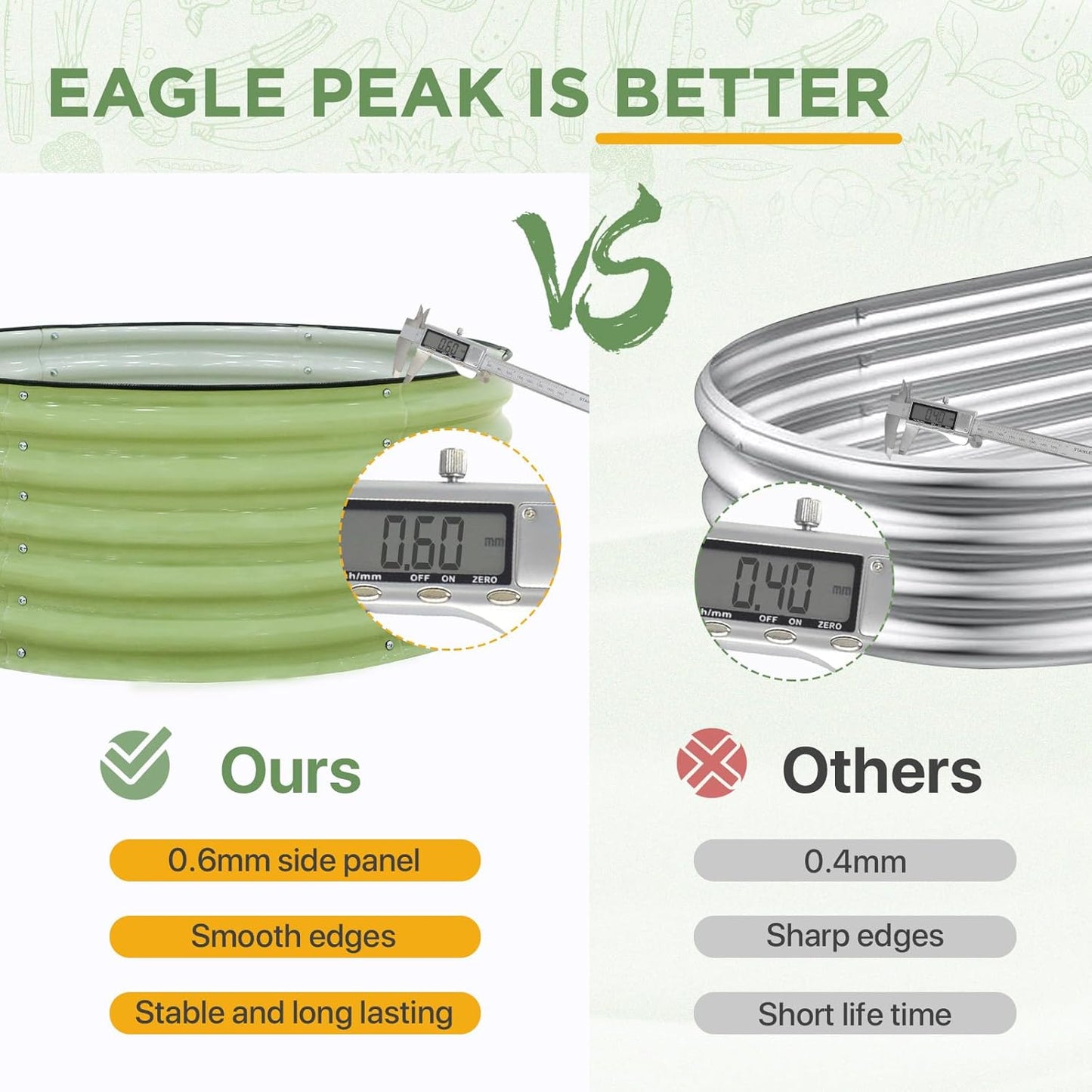 EAGLE PEAK 42'' Round 17'' Tall Raised Garden Bed Planter, Outdoor Galvanized Metal Planter Box for Vegetables, Flowers, Herbs, Olive Green