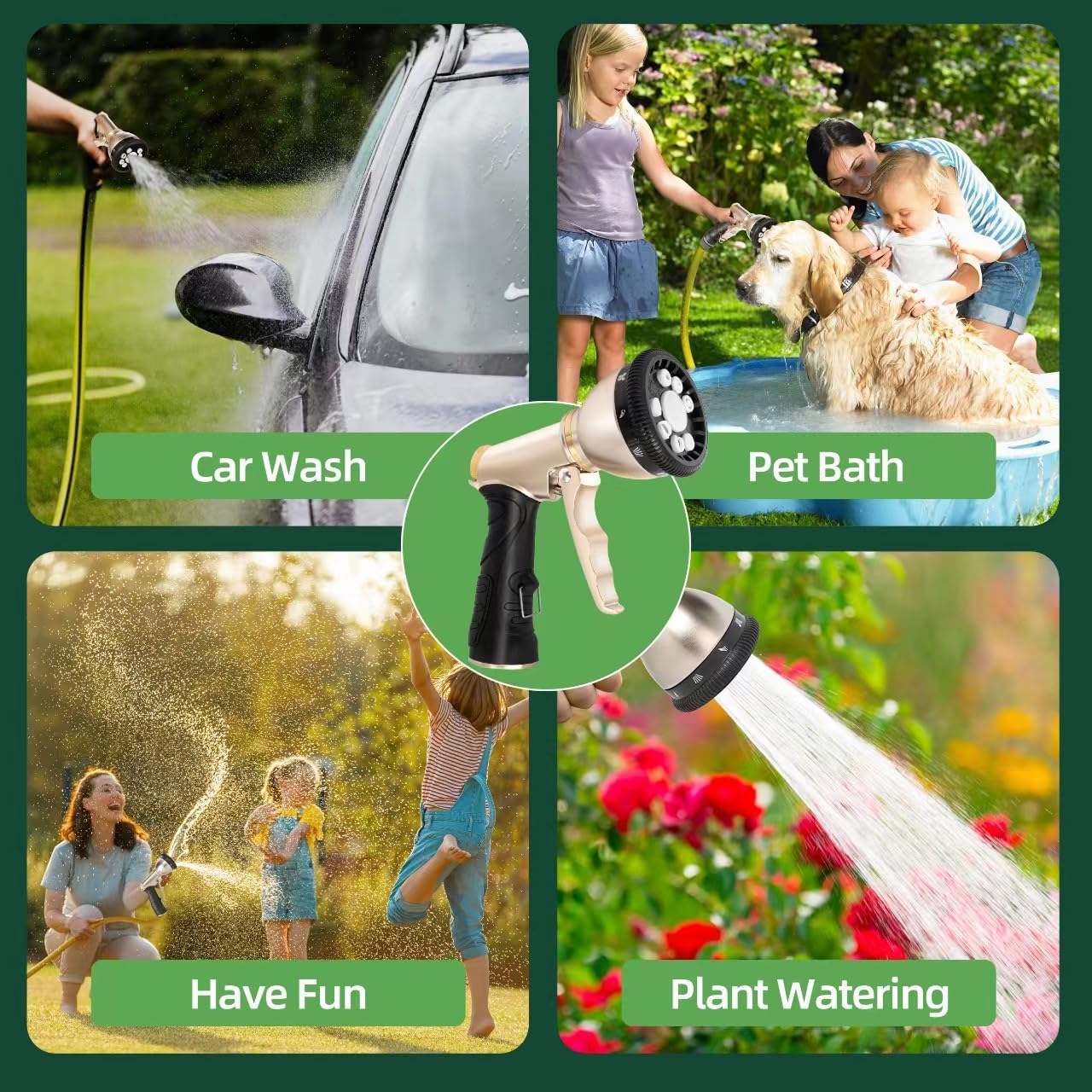 Garden Hose Nozzle, Heavy Duty Metal Water Hose Nozzle with 9 Spray Patterns, High Pressure Water Hose Nozzle Sprayer for Watering Garden, Washing Cars and Showering Pets