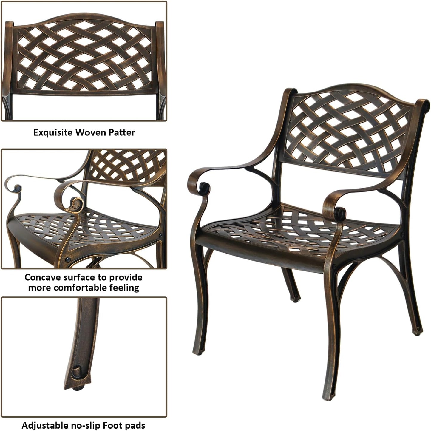 5 Piece Patio Dining Set, All Weather Cast Aluminum Outdoor Dining Table and Chairs Set of 4, Patio Furniture Conversation Set with 4 Chairs and 30.31" Round Table, 2.36" Umbrella Hole