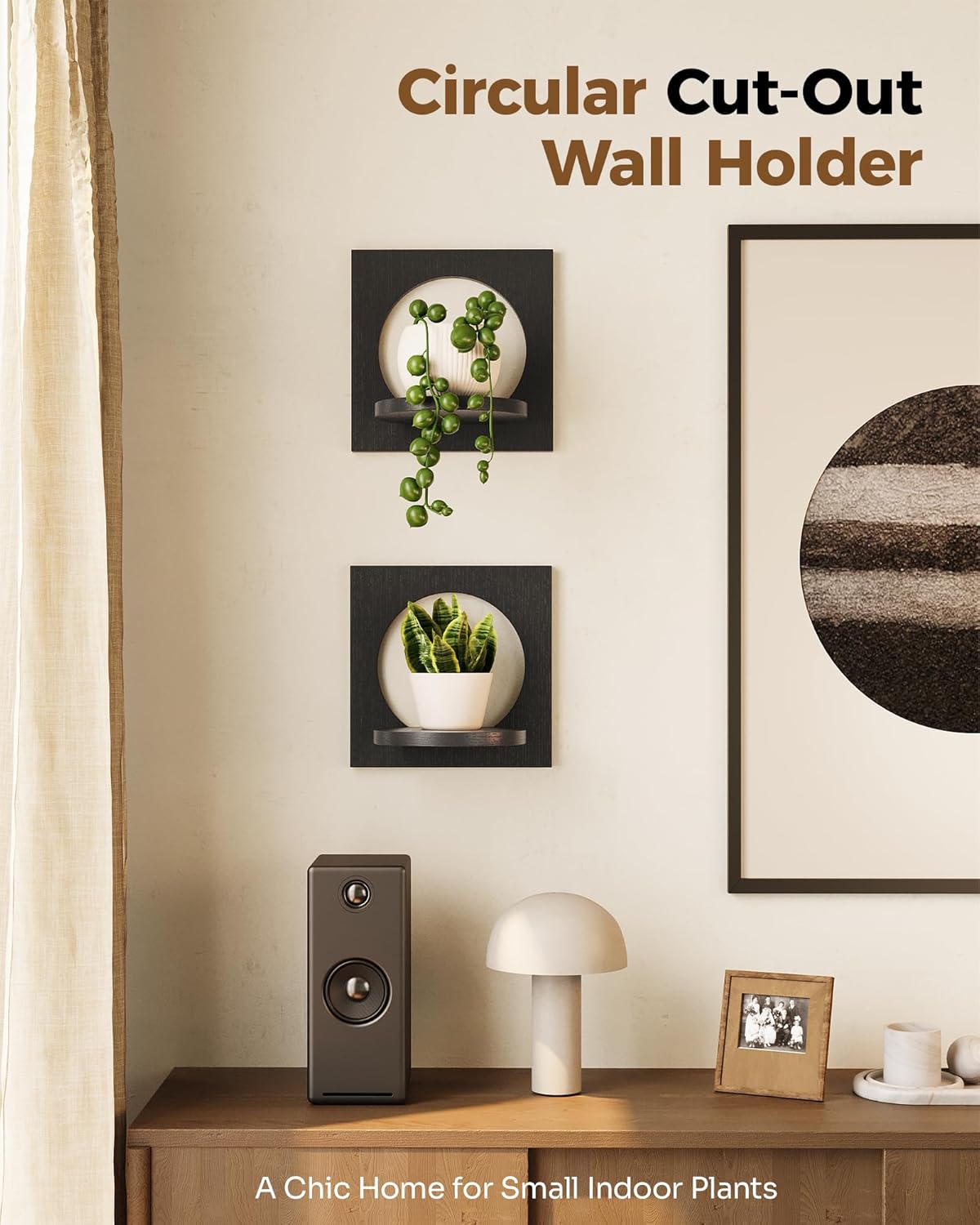 Bamworld Wall Plant Hanger Plant Wall Decor Hanging Wall Planter for Air Plants Succulents Window Plant Shelves Wood Plant Stand for Home, Hallway, Bedroom (Set of 2)