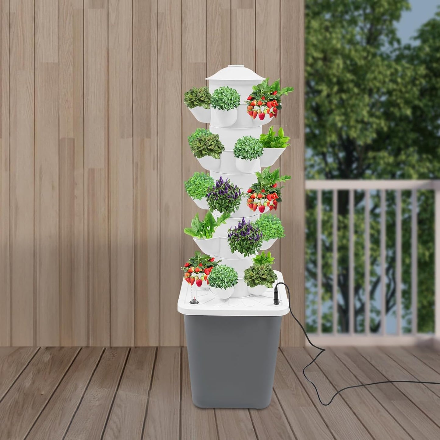 Hydroponics Vertical Growing Kit with Grow Lights 25-Plants Garden Hydroponic Growing System Outdoor Outdoor Indoor Vertical Garden Planter Tower with Automatic Watering for Herbs Fruits Vegetables