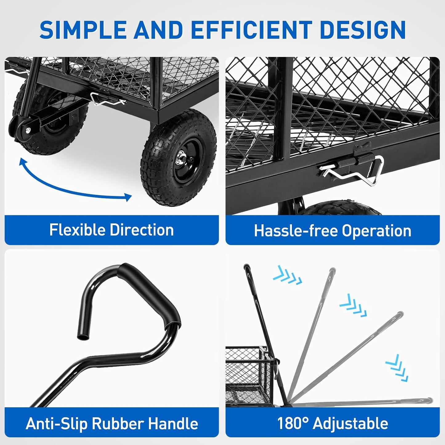 Yesker Steel Garden Carts - 1100lbs Dump Wagon with All Terrain Inflatable Wheels for Yard Lawn Farms Gardening - Heavy Duty Utility Outdoor Hauling Wheelbarrow