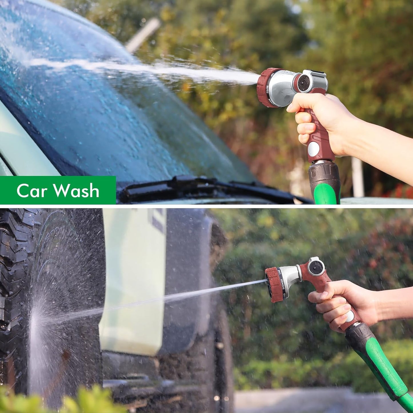 RESTMO Heavy Duty Hose Nozzle, Metal Garden Water Hose Sprayer with 7 Watering Patterns, Thumb Control, On Off Valve, High Pressure Nozzle Sprayer for Watering Plants, Car and Pet Washing, Red