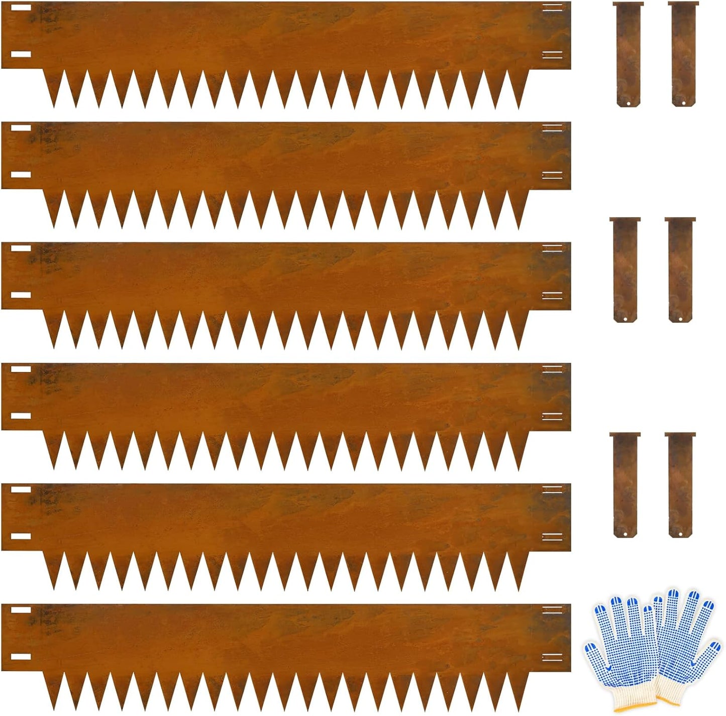 Co rten Steel Landscape Edging 10 Inch Tall 6 Packs, Pre-Rusted Metal Garden Edging with 6 Clips and a Pair of Gloves, Steel Edging for Landscaping, Garden