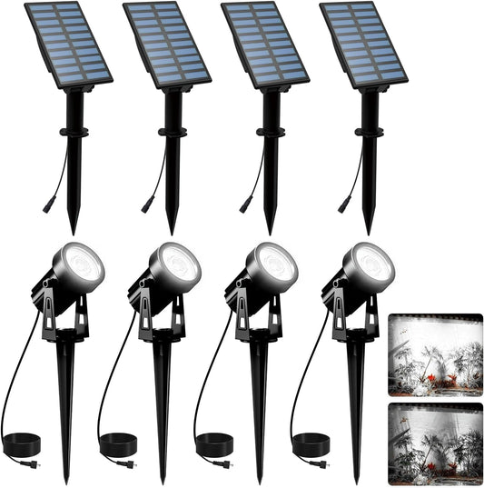 T-SUNUS Solar Spot Lights Halloween Outdoor White 4 Pack IP65 Waterproof Landscape Spotlights 6000K Separate Panel with 9.8ft Cable Auto On/Off for Flag Pond Christmas Trees Driveway Garden Pathway