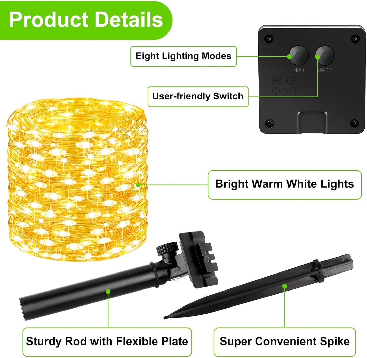 Brightever Outdoor Solar String Lights Waterproof, 6-Pack Total 240FT 600 LED Solar Powered Fairy Light with 8 Lighting Modes, Solar Twinkle Lights for Patio, Garden, Party, Wedding (Warm White)