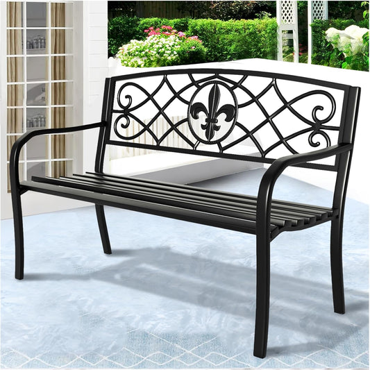 YLGJ&TIDY 50" Outdoor Bench, Metal Garden Bench, Patio Park Bench with Backrest & Armrests, Rust-Resistant, Perfect for Gardens, Parks, Porch, Lawn and Yard (BENCH01)