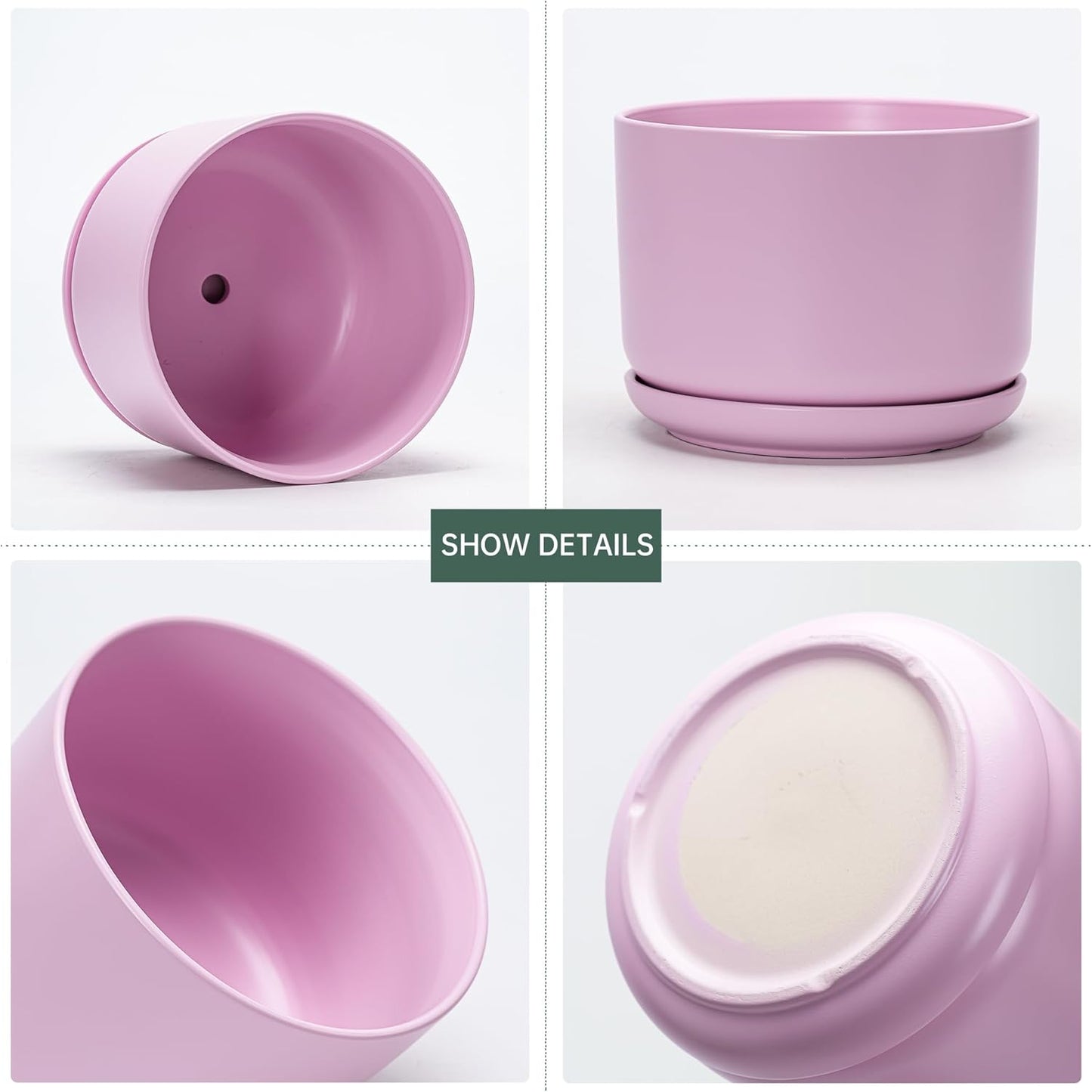 Ton Sin Plant Pots, 4.1+5.1+6.5 inch, Set of 3, Ceramic Planters with Drainage Hole and Saucer, Indoor Flower Pot with Hole Mesh Pad, Gifts for Mom(Matte Pink)