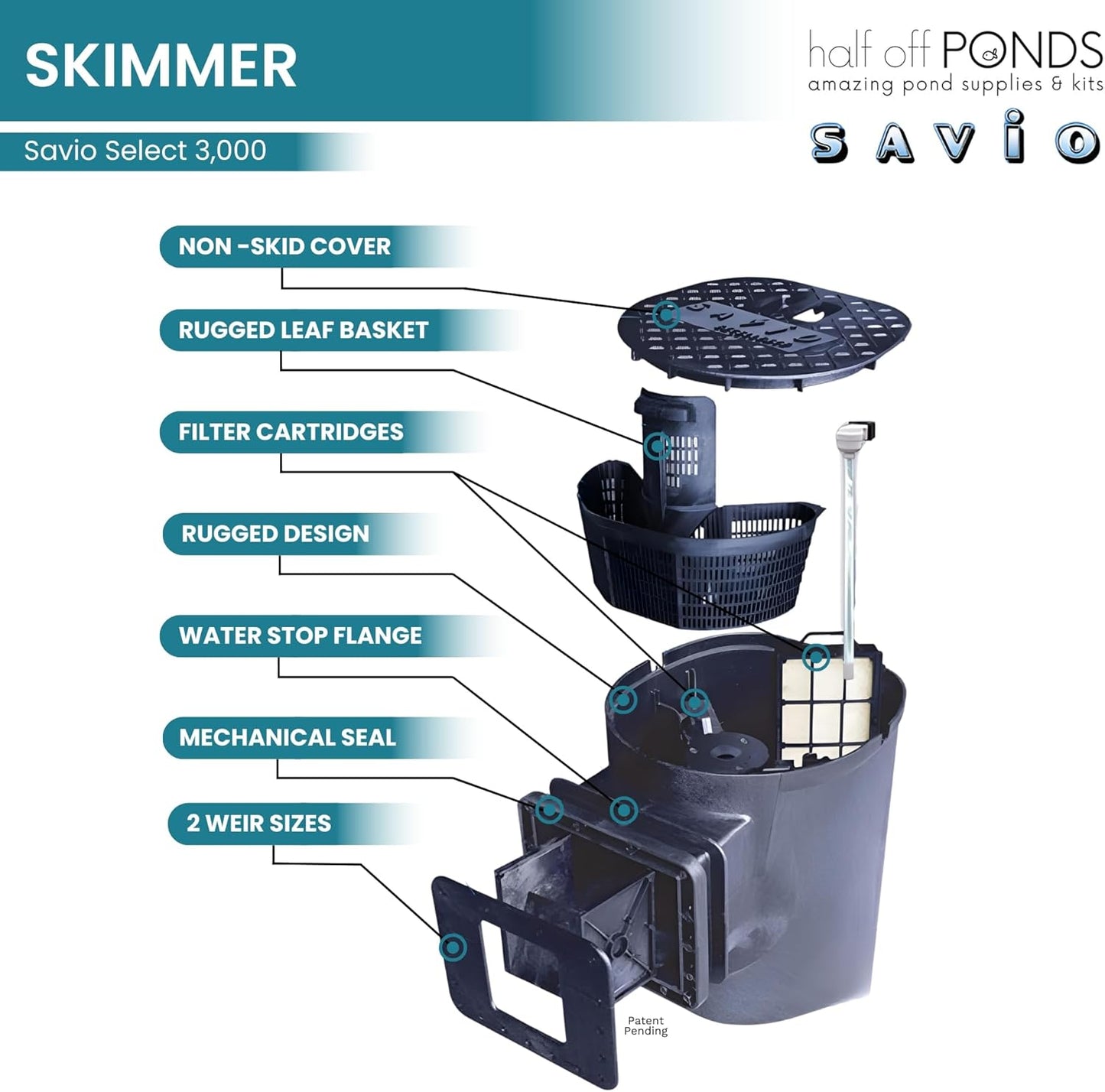 HALF OFF PONDS Savio Select 3,000 GPH Submersible Pump Pond Kit with 10' x 15' PVC Plastic Pond Liner for Water Garden & Koi Pond