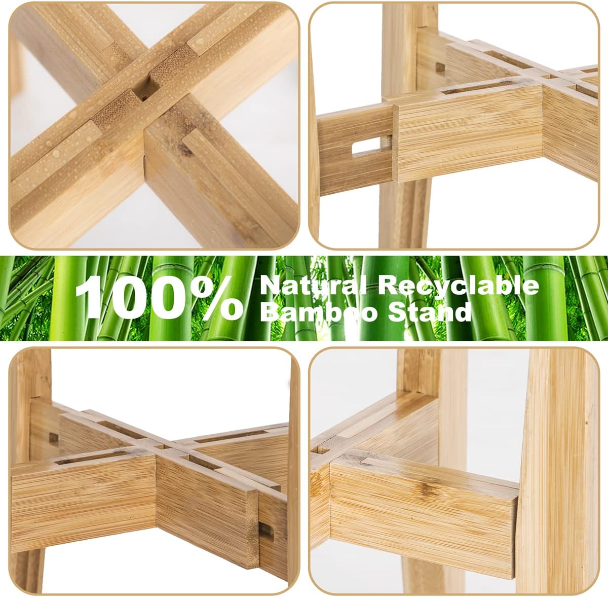 OERGKE 2 PACK Adjustable Plant Stand Indoor, Bamboo Mid Century Modern Plants Stands, Corner Flower Holder for Living Room, Fits 8 to 12 Inches Pots, (Pot & Plant Not Included)(Nature)