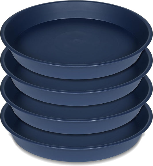 4 Pack of 18 19 inch Plant Saucer Drip Tray (16.6 inch Base), Heavy Duty Deep Plant Saucers for Pots, Plastic Flower Planter Water Trays for Indoors Outdoor (19", Blue)