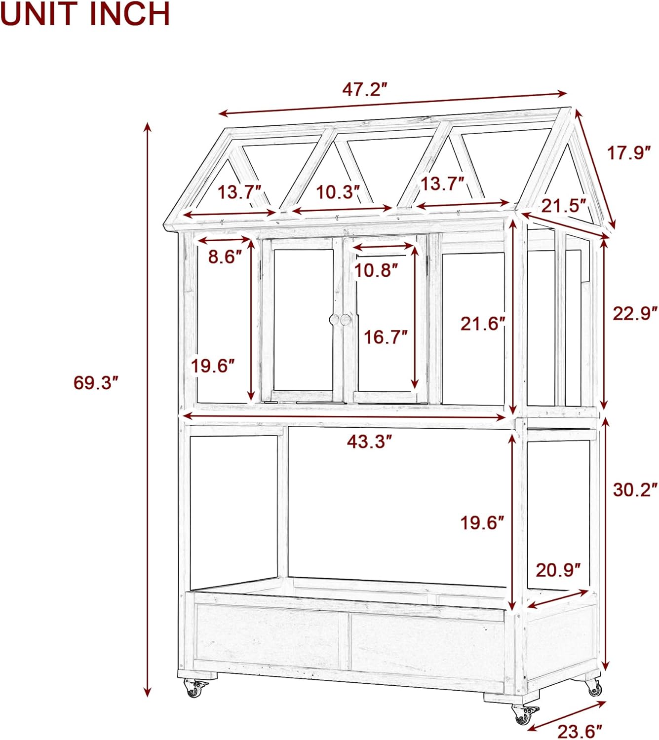 Portable Cold Frame Greenhouse with Wheels , Wooden Mini Greenhouse Cabinet for Gardens & Balconies , Openable Roof Design & Built-in Storage Box ,Easy-to-Move & Durable (White)