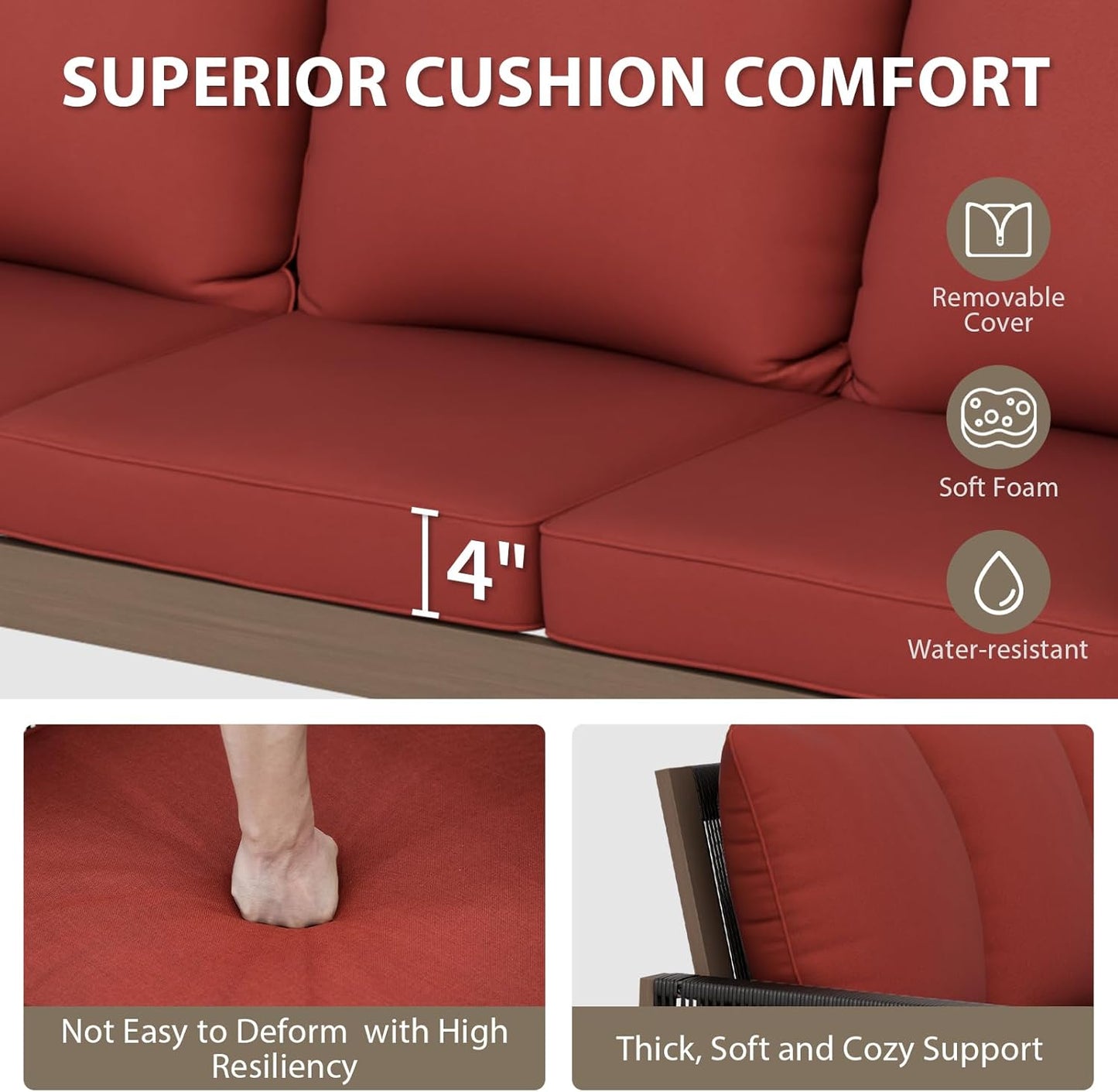 EAGLE PEAK Natural Wood Outdoor Patio Furniture, Cedar Furniture, Conversation Set, Outdoor Seating for Deck Patio Porch, Sofa & Coffee Table, 2 Pieces, Brown/Red