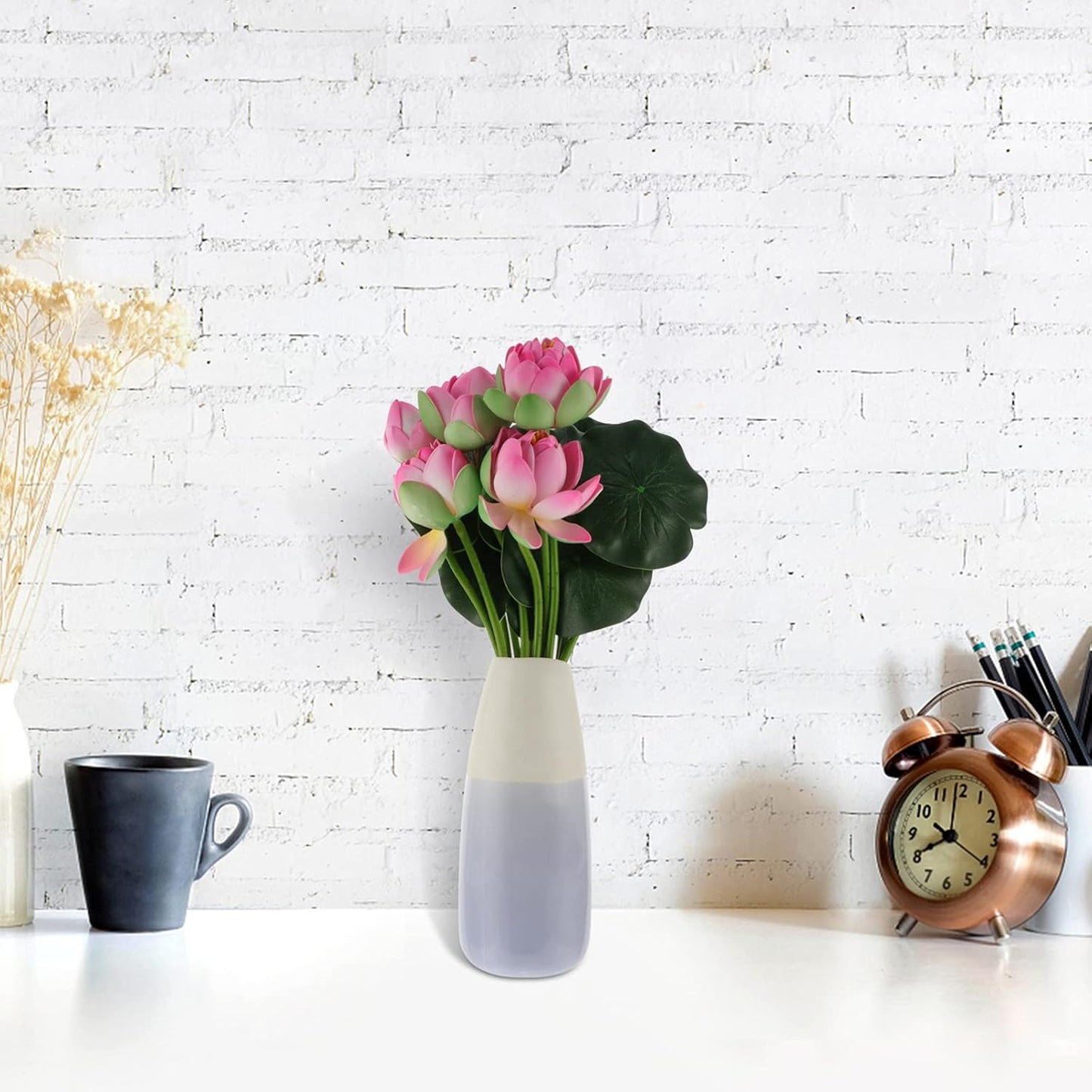 Artificial Lotus Flower, 2pcs Simulation Lotus Decoration Fake Flowers Centrepieces with Stems Floral Art for Home Office Table Centerpiece Decor