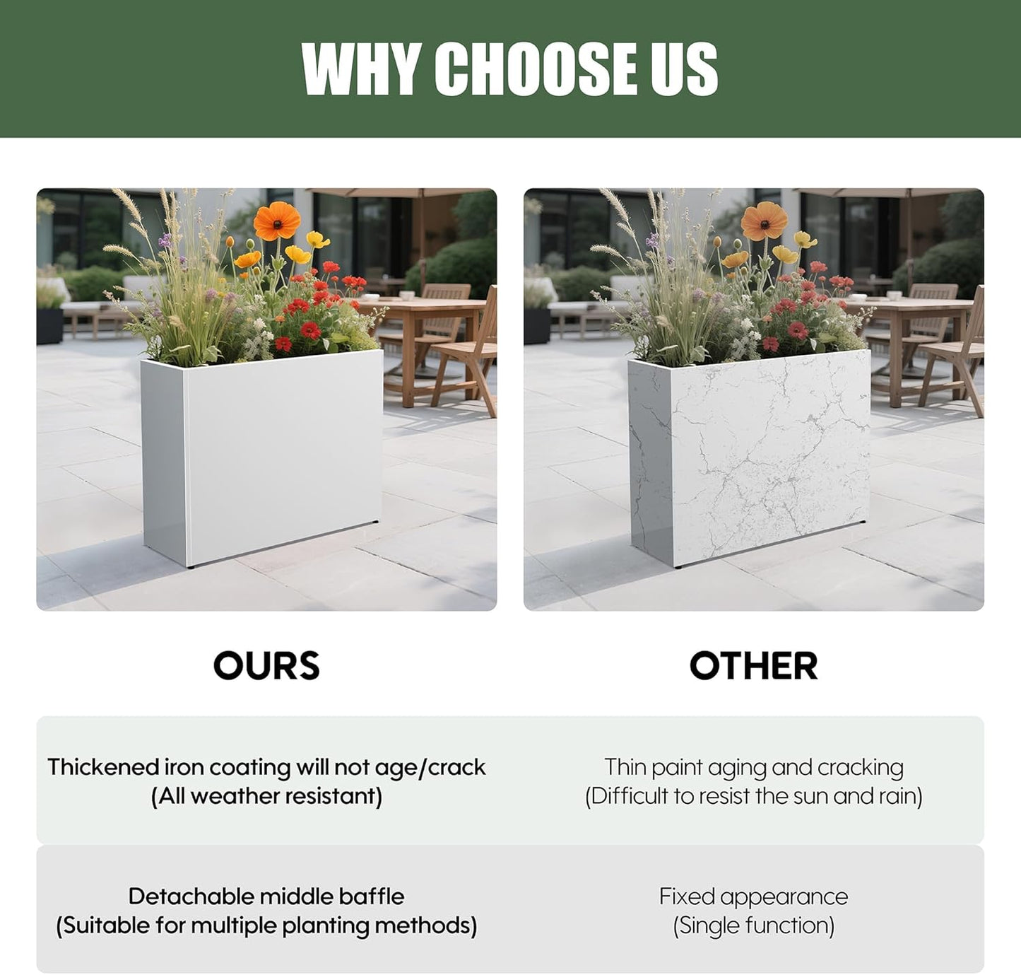 Tall Metal Planter for Outdoor Plants,38"Lx13"Wx30"H All-Weather Durable Plant Box,Large Rectangular Planter with Drainage Holes & Removable Shelf,Modern Decor for Tall Small Plants, Trees, Flowers