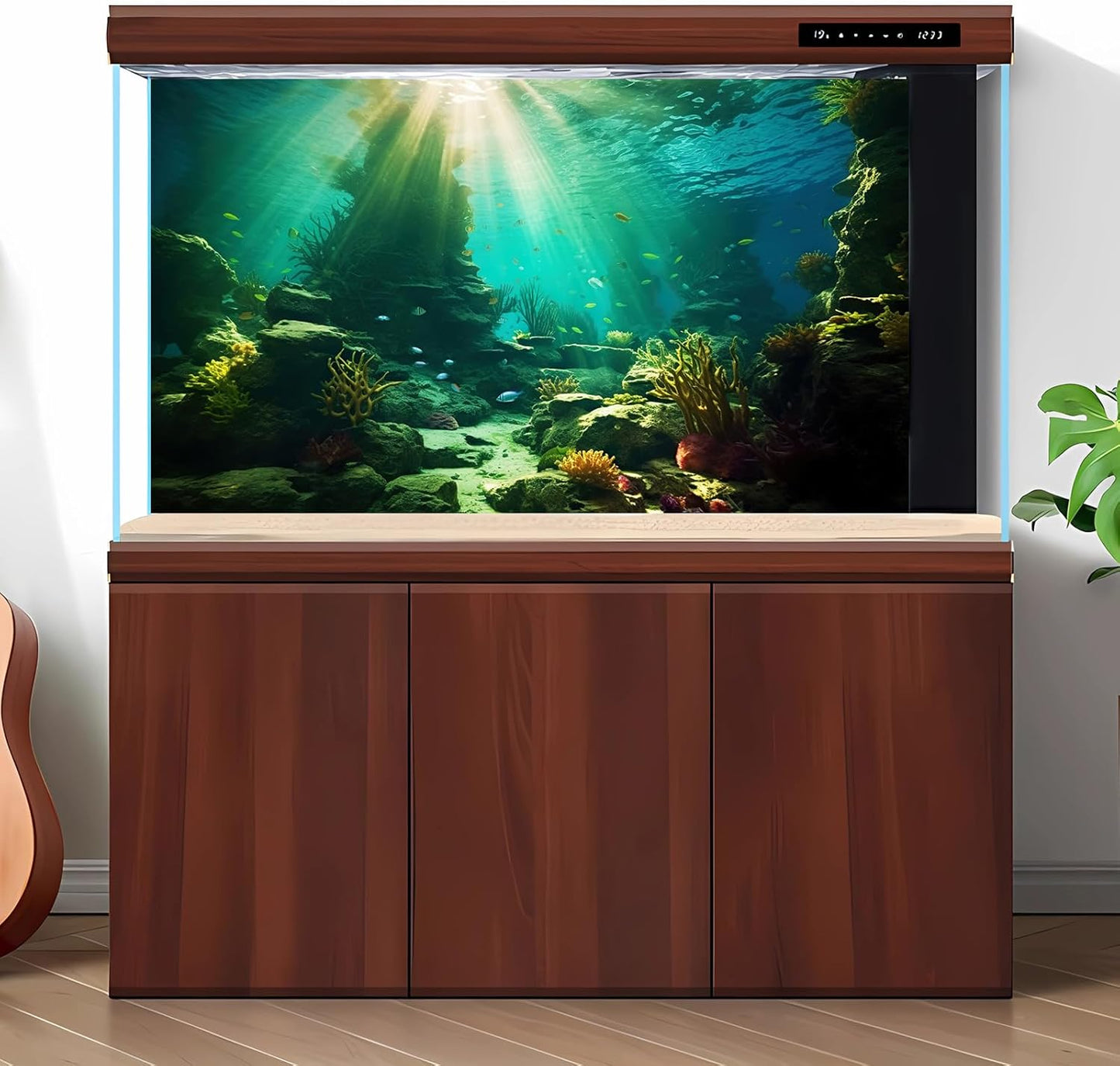 Ocean Floor Fish Tank Background Under The Sea Coral Reef Aquarium Background Tropical Fish Terrarium Backgrounds Underwater Rock Cave Sunray Fish Tank Backgrounds Decorations 24x12in