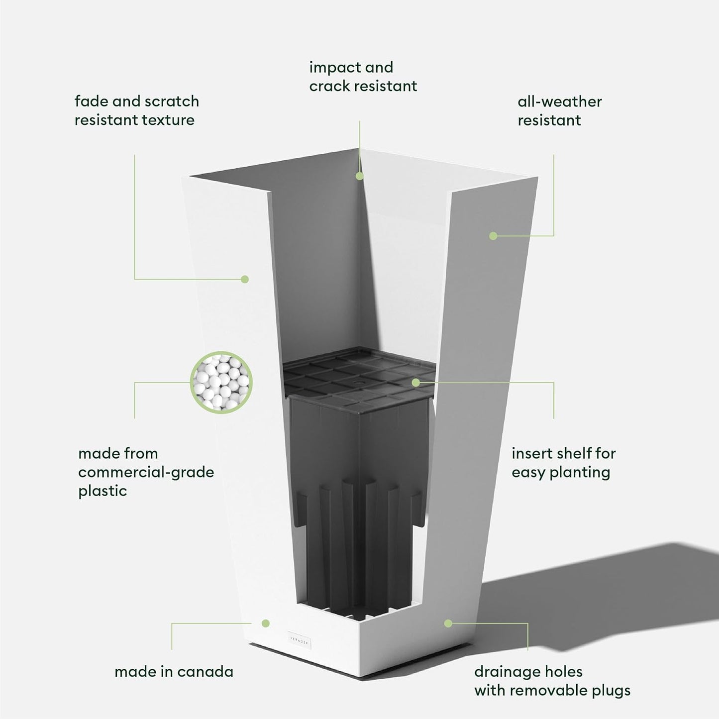 Veradek V-Resin Indoor/Outdoor Taper Planter (30 inch, White)