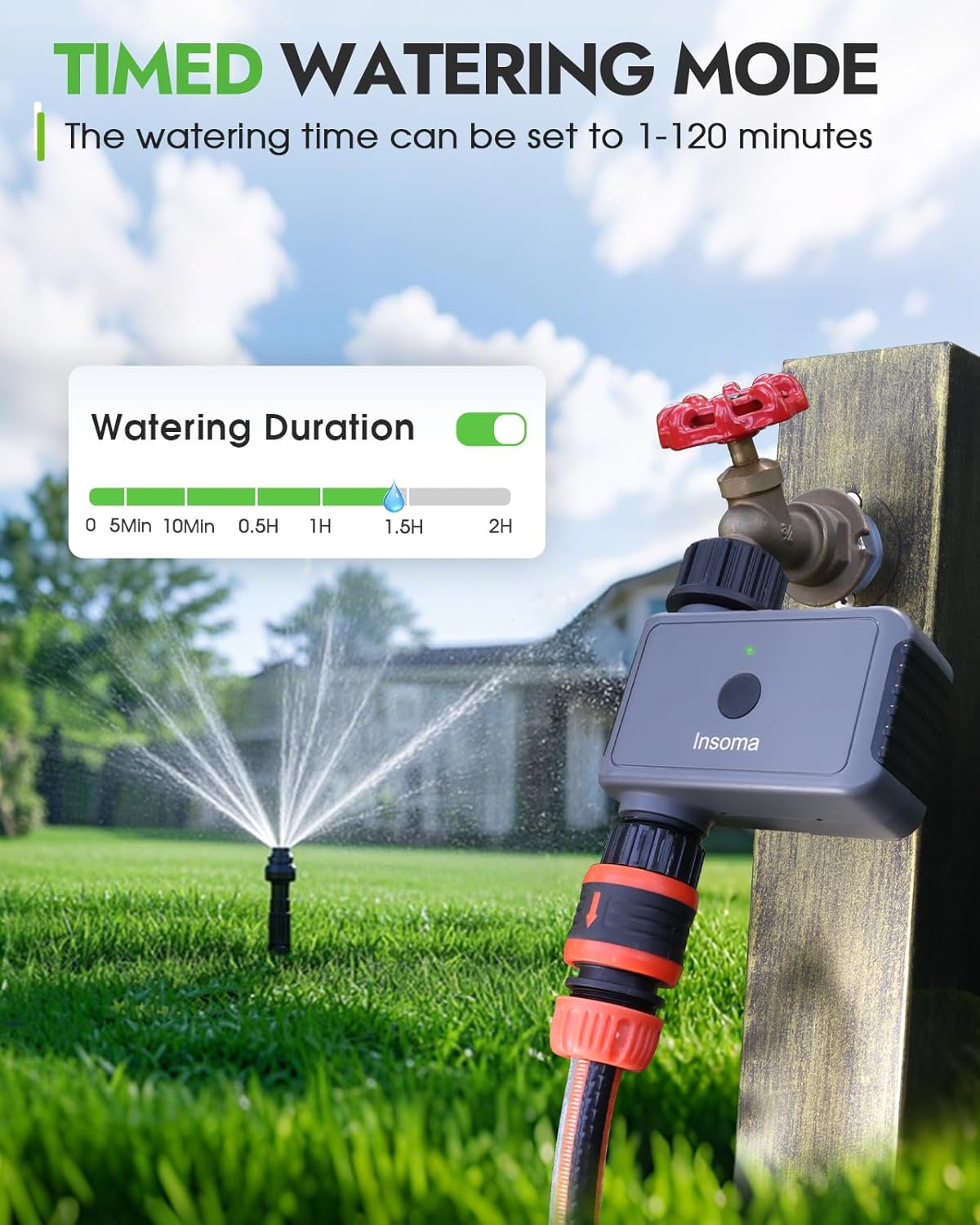 Insoma Sprinkler Timer with Remote Control, Water Hose Timers, Turns Water Off Automatically, Up to 120 Minutes of Run Time, Irrigation Timer for Lawn, Drip, Soaker Hose, and Garden, 1 Outlet