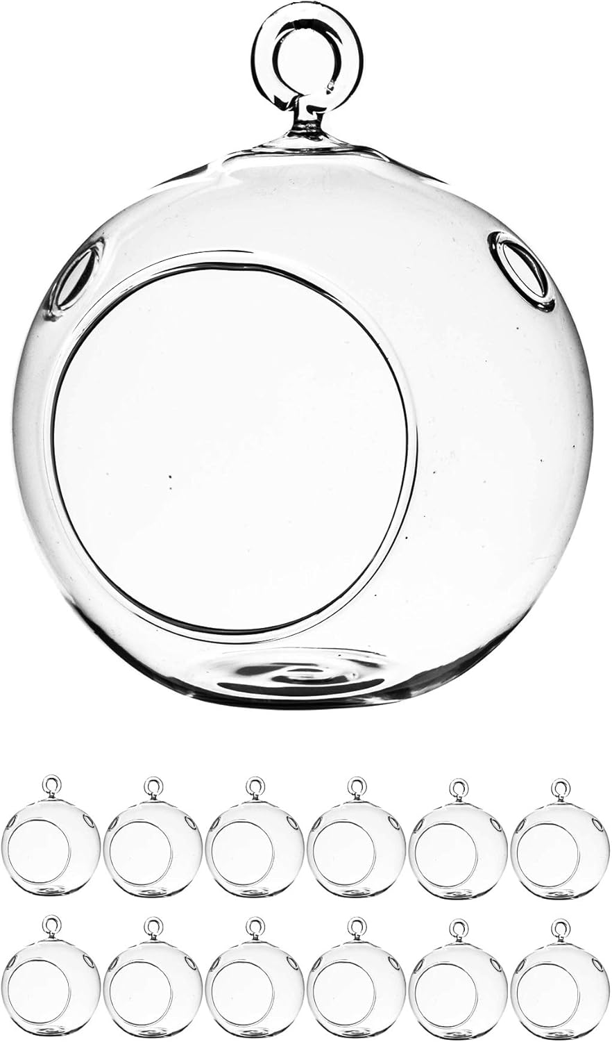 WGV Hanging Terrarium Globe, Width 3", Height 4", DIY Air Succulent Planter, Clear Glass Vase Orb with Flat Bottom, Candle Holder for Windowsill Outdoor Garden Decor, 12 Pieces Bulk