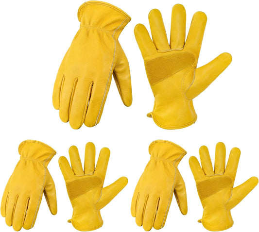DULFINE Leather Work Gloves for Men & Women, Reinforced Durable Gardening Gloves,Cowhide Work Gloves,Puncture & Cut Resistant