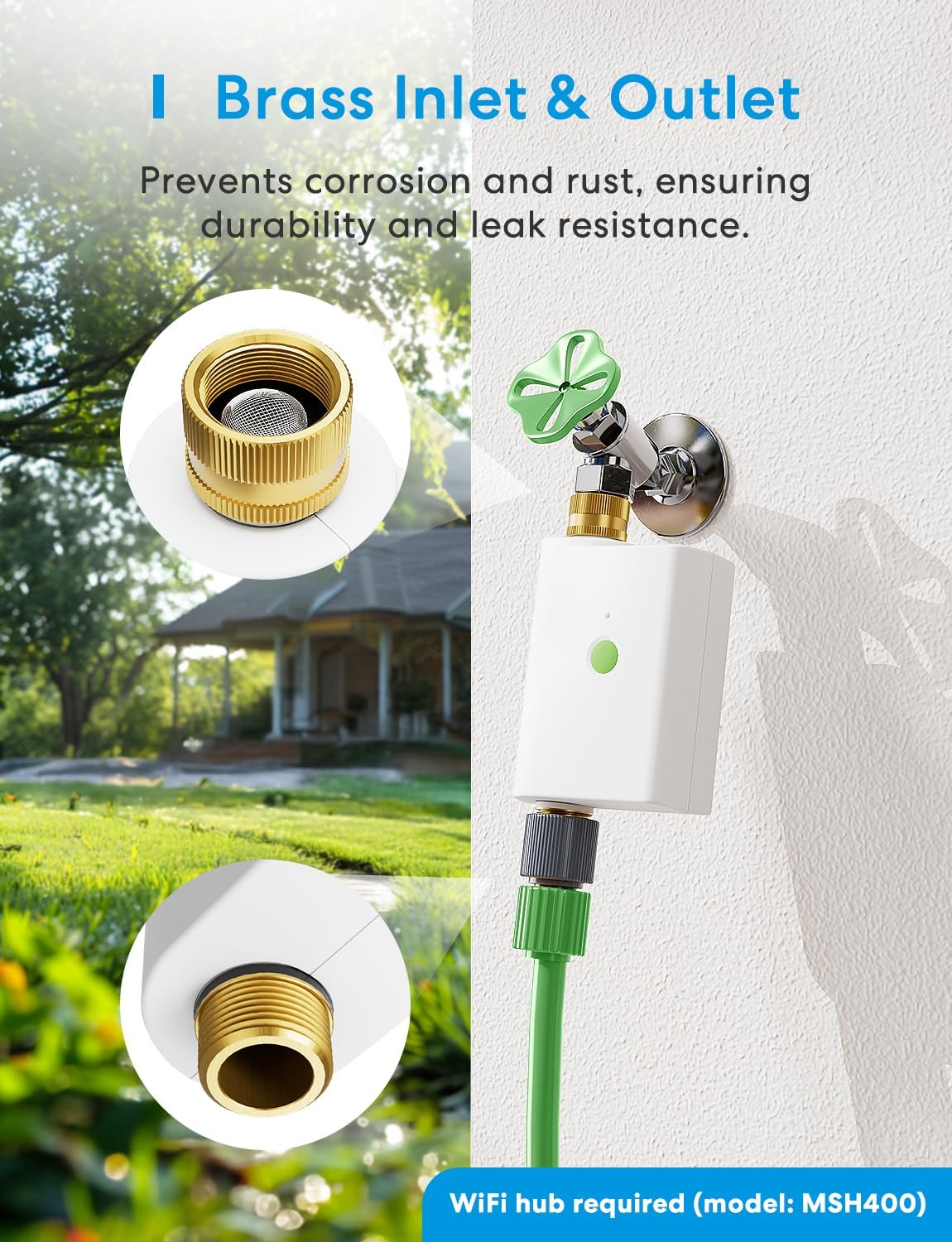 meross WiFi Water Hose Timer, Smart Sprinkler Timer with Brass Inlet & Outet, Work with Apple Homekit, Alexa & Google Assistant, Water Valve for Lawn, Garden, Yard and Pool, WiFi Hub Required