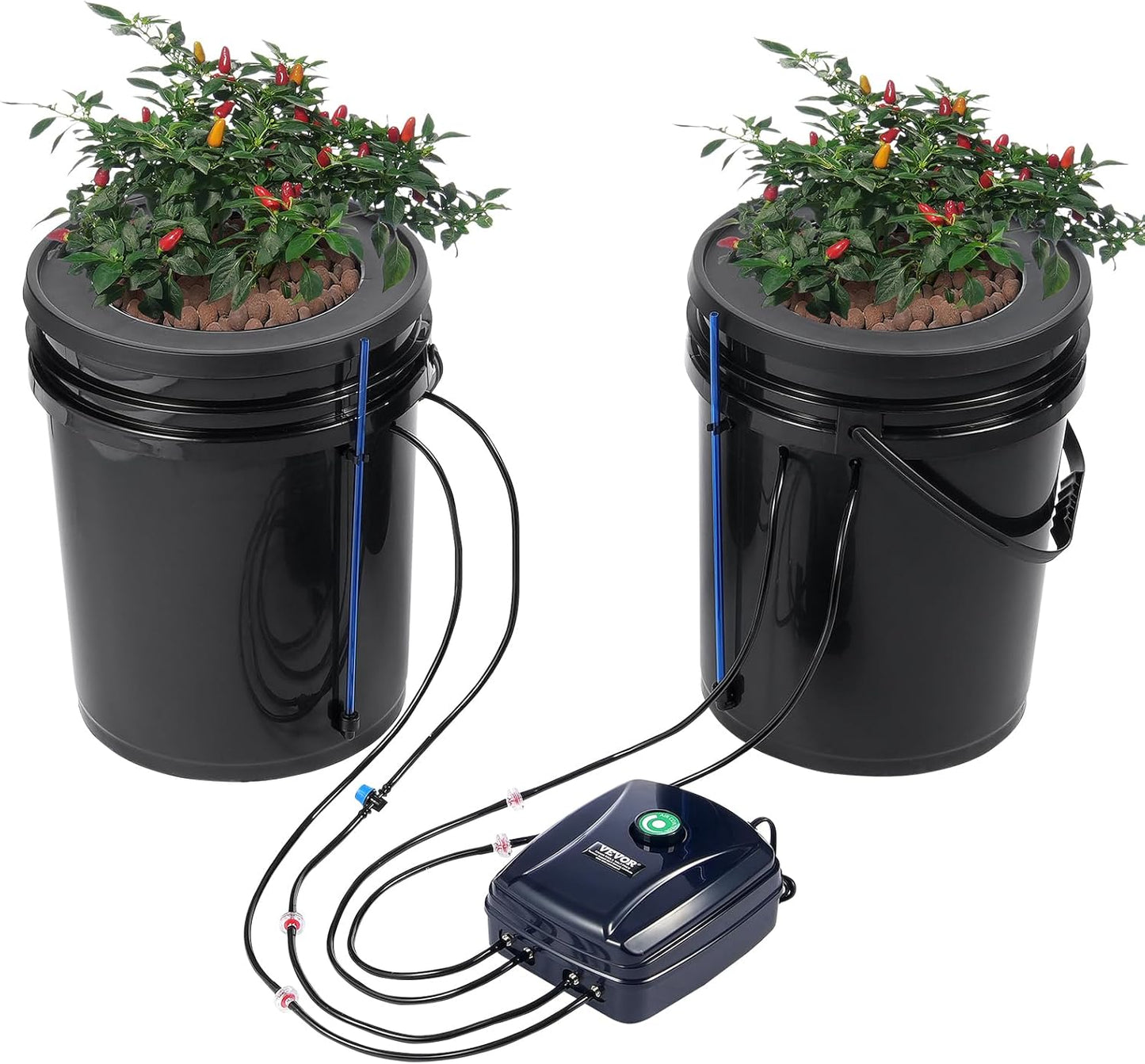 VEVOR DWC Hydroponics Grow System, Hydroponic Growing System with Top Drip Kit, Deep Water Culture 5-Gallon 2 Buckets, with Air Pump, Air Stones and Water Level Device for Leafy Vegetables