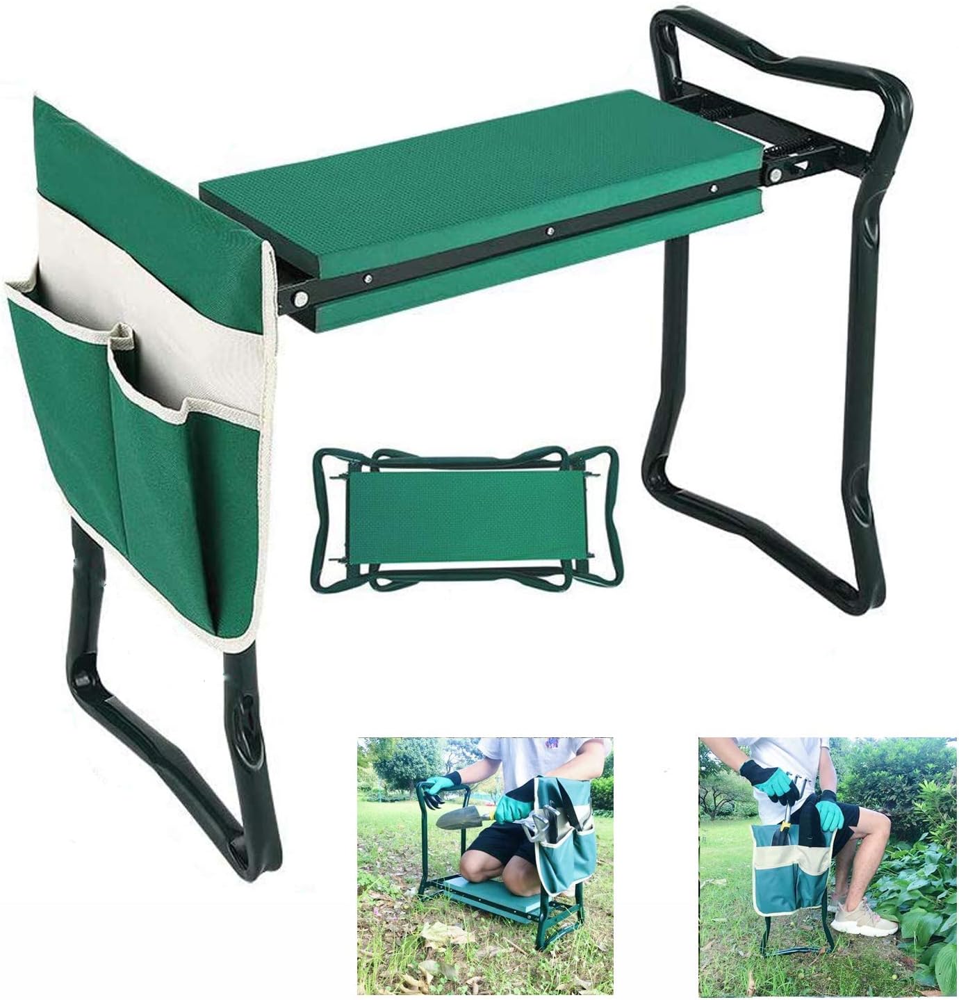 BESTHLS Garden Kneeler and Seat - Heavy Duty Folding Stool with Thick Pad, Tool Pouch, 330 lbs Capacity - Knee & Back Support, Perfect for Seniors, Women, Men