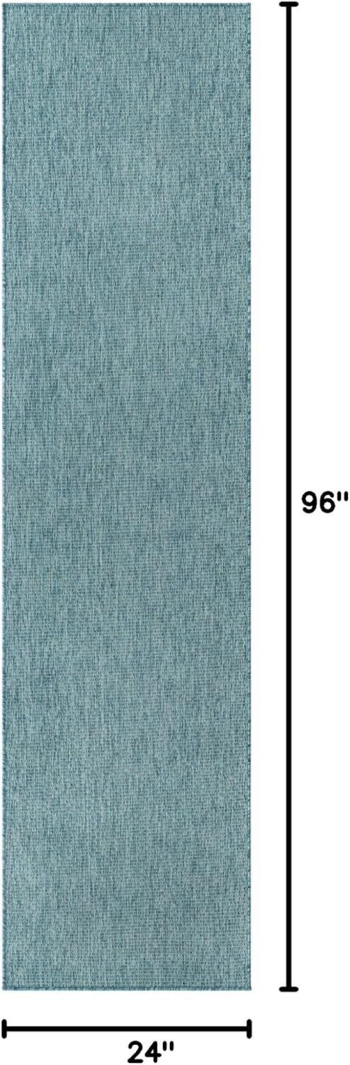 Unique Loom Collection Casual Transitional Solid Heathered Indoor/Outdoor Flatweave Area Rug (2' x 8' Runner, Aquamarine/Ivory)