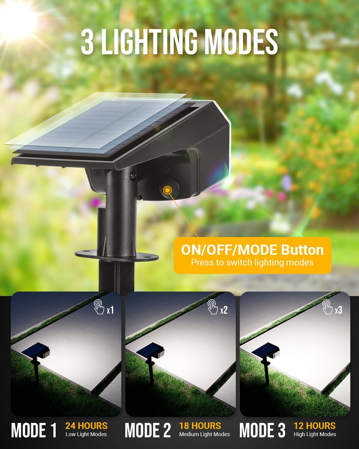 Solar Spot Lights Outdoor Waterproof Landscape Spotlights 63 LEDs 3 Lighting Modes IP65 Solar Spot Lights for Outside, Backyard, Garden, House, Garge-1 Pack Warm White