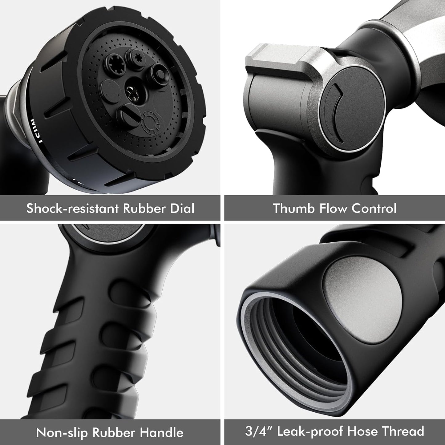 RESTMO Heavy Duty Hose Nozzle, Metal Garden Water Hose Sprayer with 7 Watering Patterns, Thumb Control, On Off Valve, High Pressure Nozzle Sprayer for Watering Plants, Car and Pet Washing, Silver