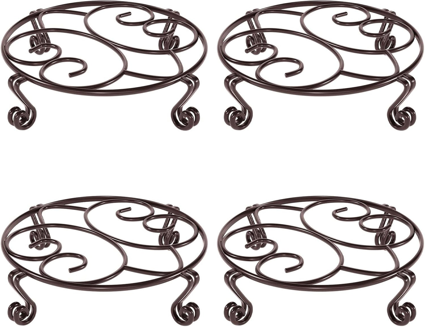 Yimobra 4 Pack Plant Stand for Flower Pot Heavy Duty Potted Holder Indoor Outdoor Metal Rustproof Iron Garden Container Round Supports Rack for Planter (4PC Brown 11.8 x 3.1IN)