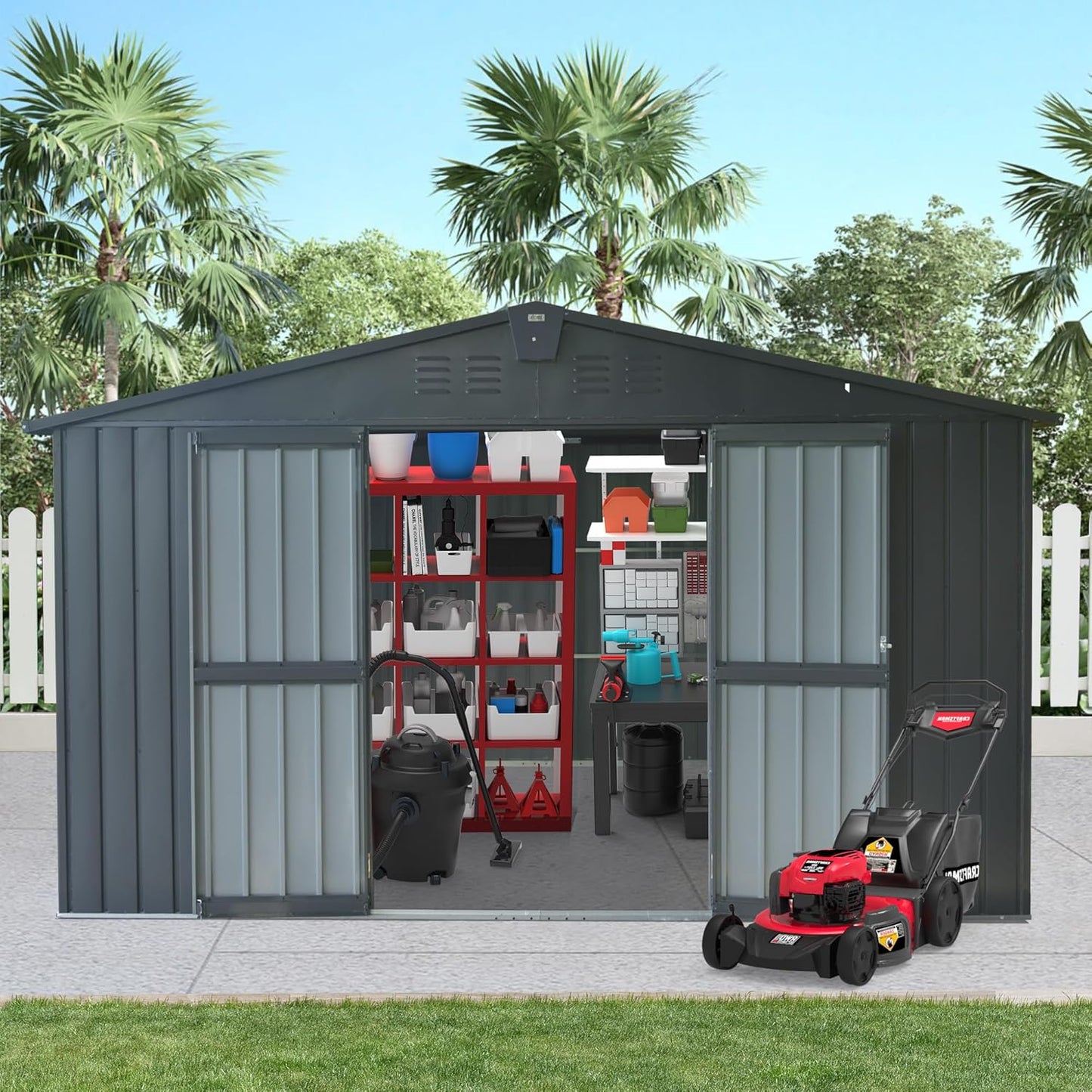 Domi Outdoor Storage Shed 11' x 9', Metal Steel Utility Tool Shed Storage House with Double Lockable Doors & Air Vents for Backyard Patio Garden Lawn Dark Grey