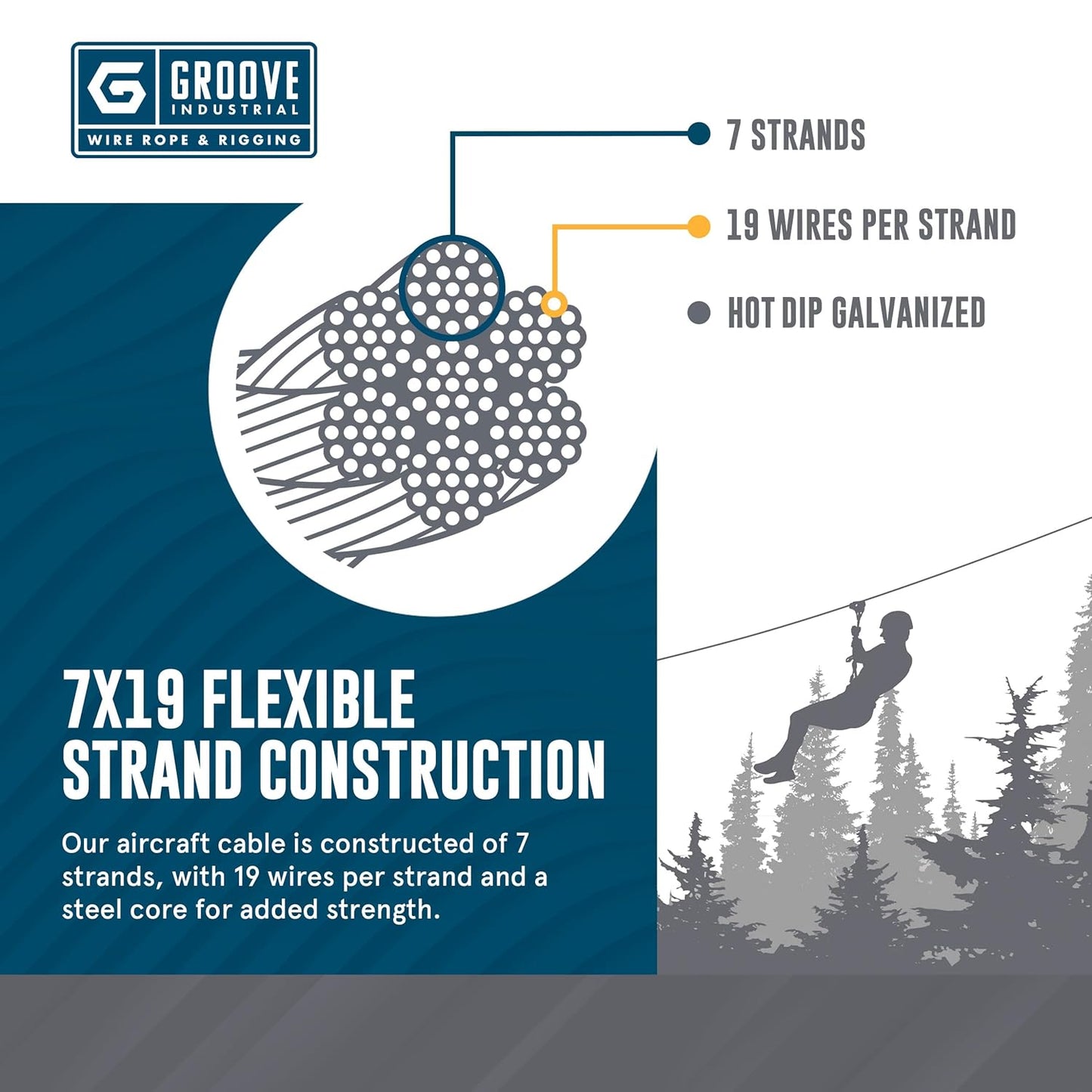 5/16’’ 7x19 Hot Dip Galvanized Aircraft Cable – Steel Wire Rope - 450 Feet