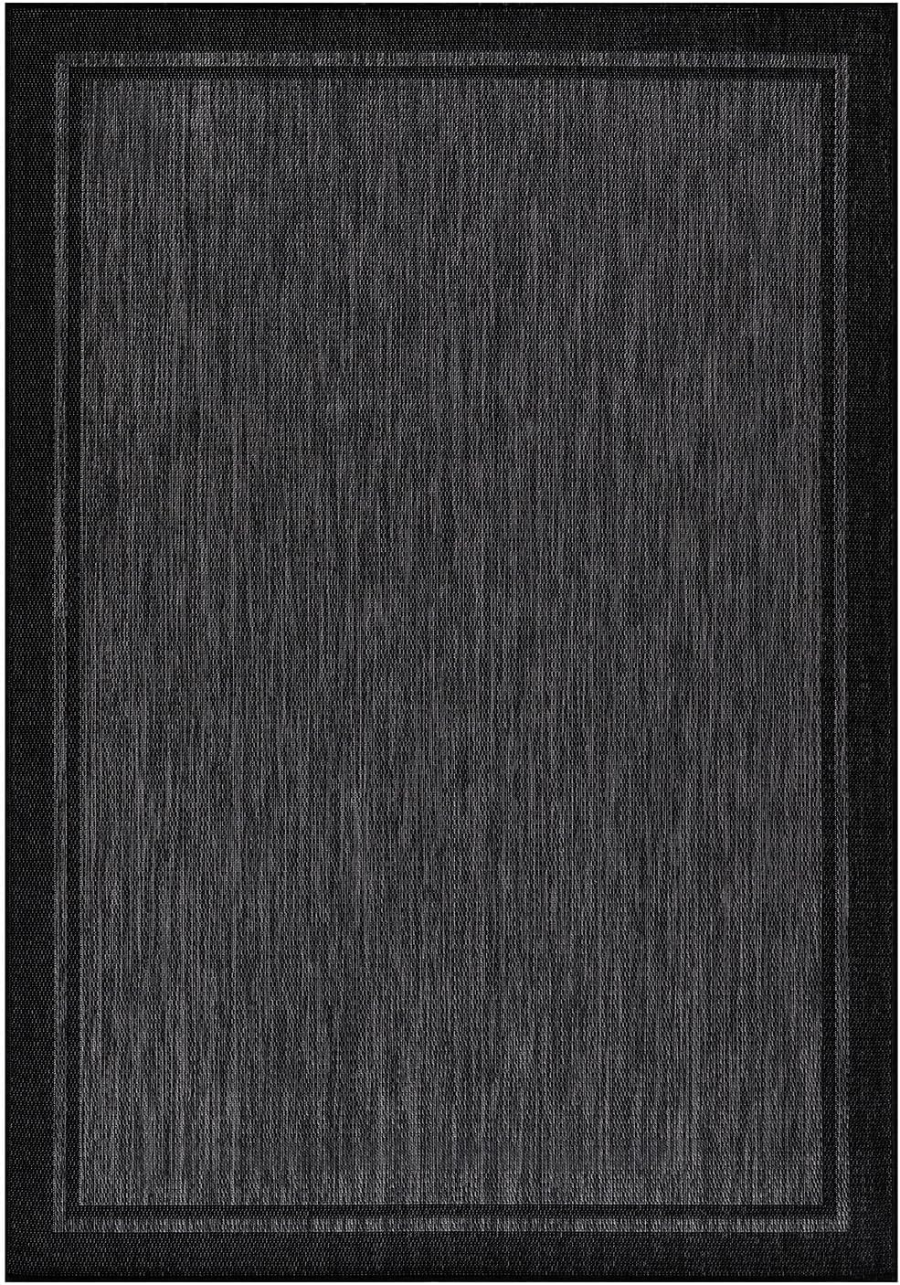 CAMILSON Indoor Outdoor Rug, 9x12 Bordered Dark Grey Black Modern Large Area Rugs for Indoor and Outdoor Patios, Kitchen and Hallway Mats, Washable Porch Deck Outside Carpet (Bordered Black, 9 x 12)