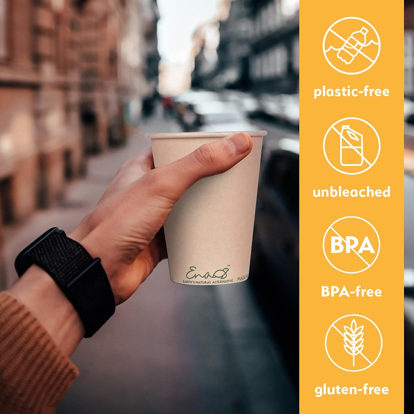 100% Compostable Disposable Coffee Cups [12oz 80 Pack] Paper Cups Made from Bamboo, Eco-Friendly, Biodegradable Premium Party Cups, Natural Unbleached by Earth's Natural Alternative